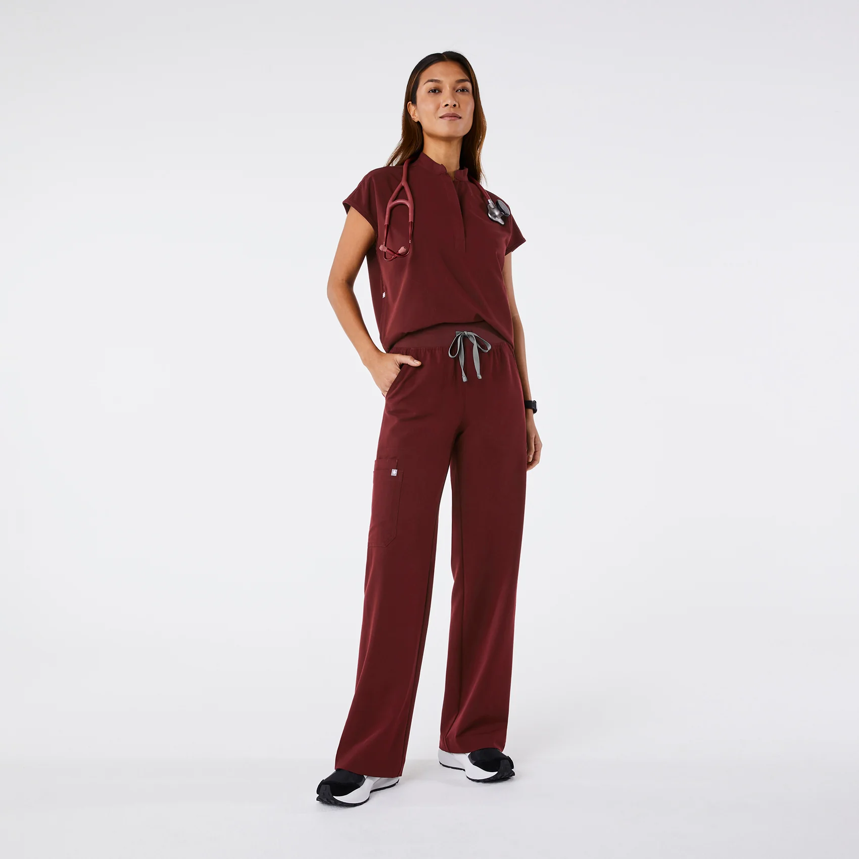 women's Burgundy High Waisted Isabel Wide Leg - Scrub Pant - Image 2