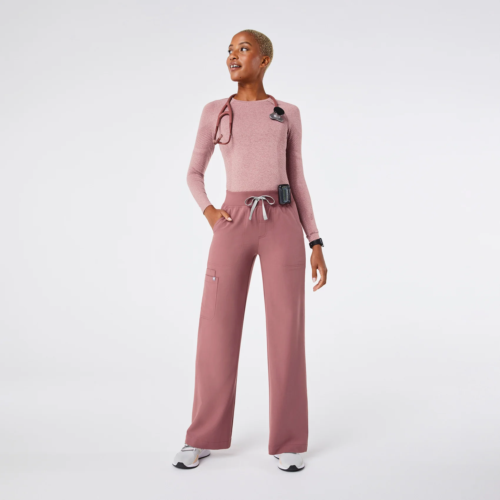 women's Mauve High Waisted Isabel Wide Leg - Scrub Pant - Image 2