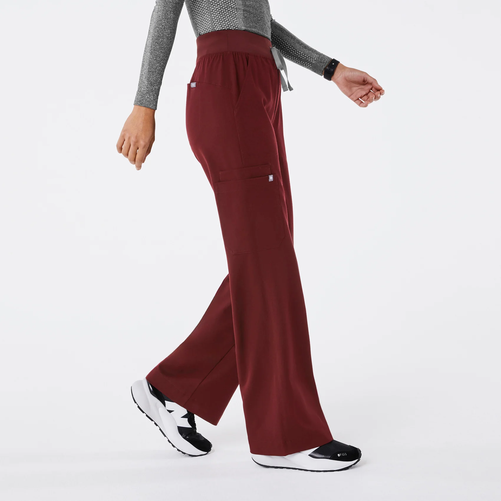 women's Burgundy High Waisted Isabel Wide Leg - Tall Scrub Pant - Image 3