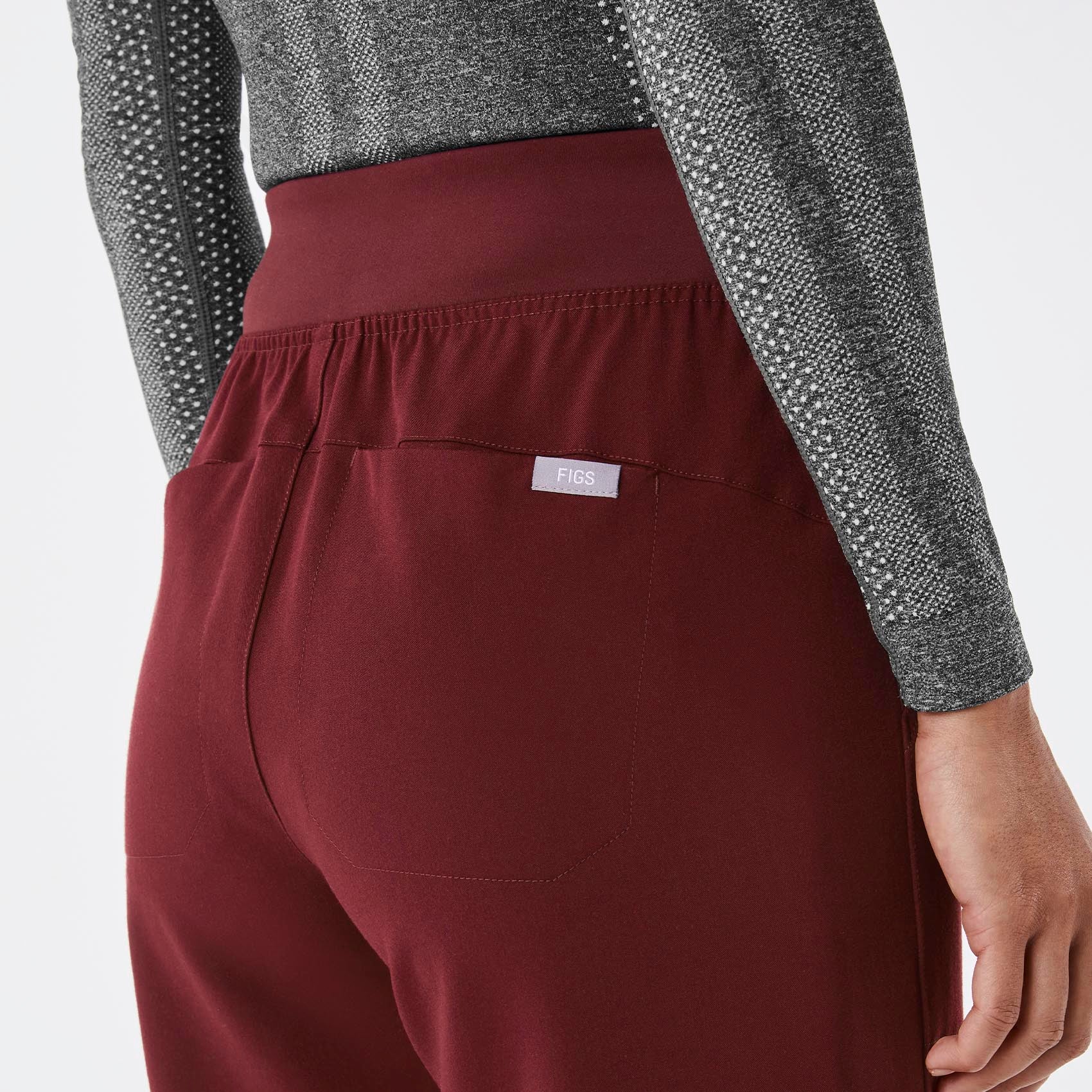 women's Burgundy High Waisted Isabel Wide Leg - Tall Scrub Pant - Image 5