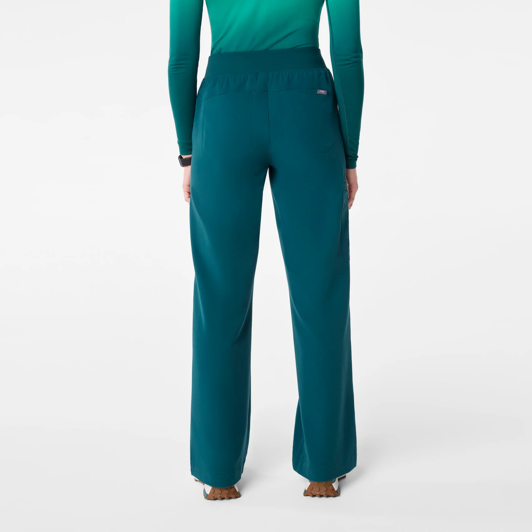women's Caribbean Blue High Waisted Isabel Wide Leg - Tall Scrub Pant - Image 4