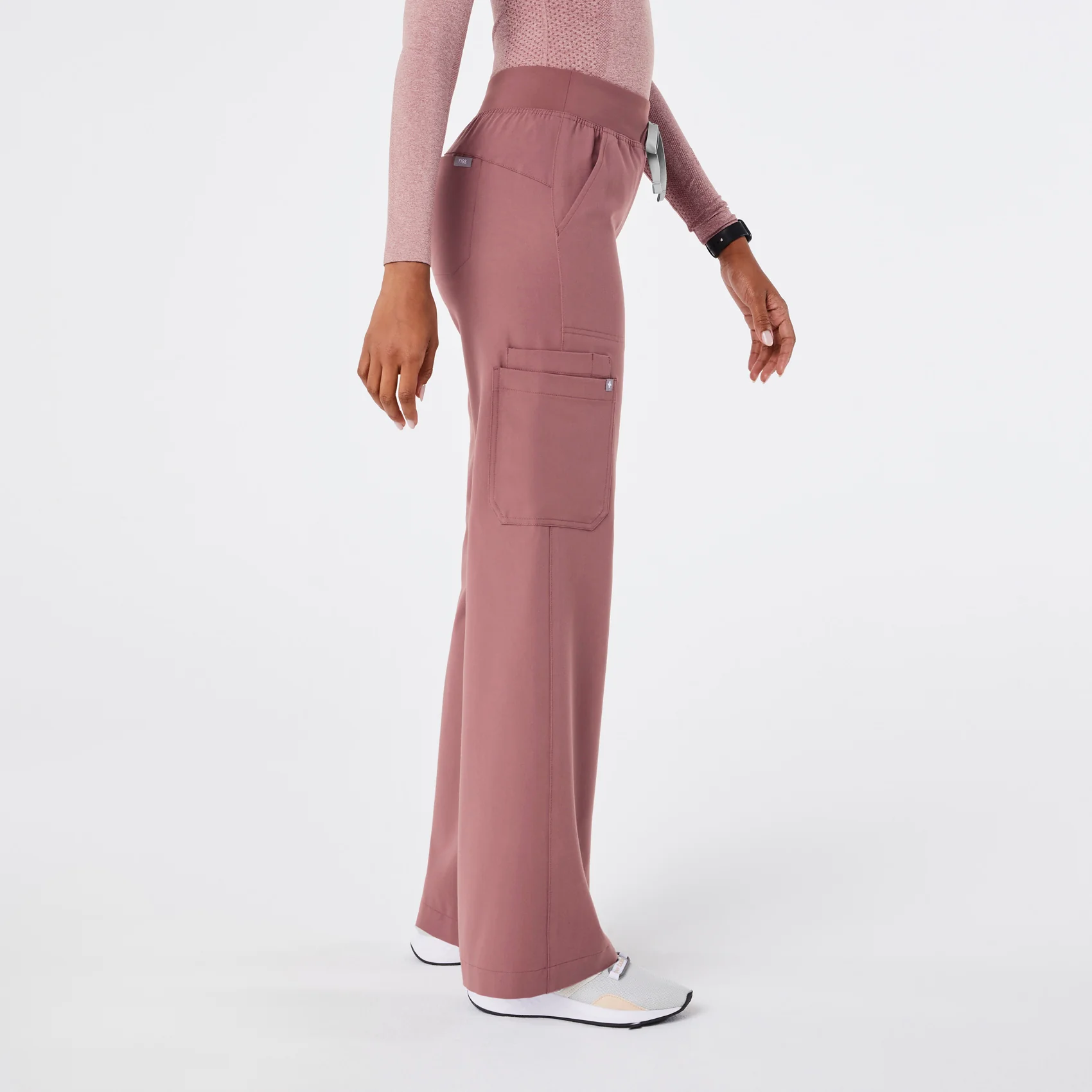 women's Mauve High Waisted Isabel Wide Leg - Tall Scrub Pant - Image 3