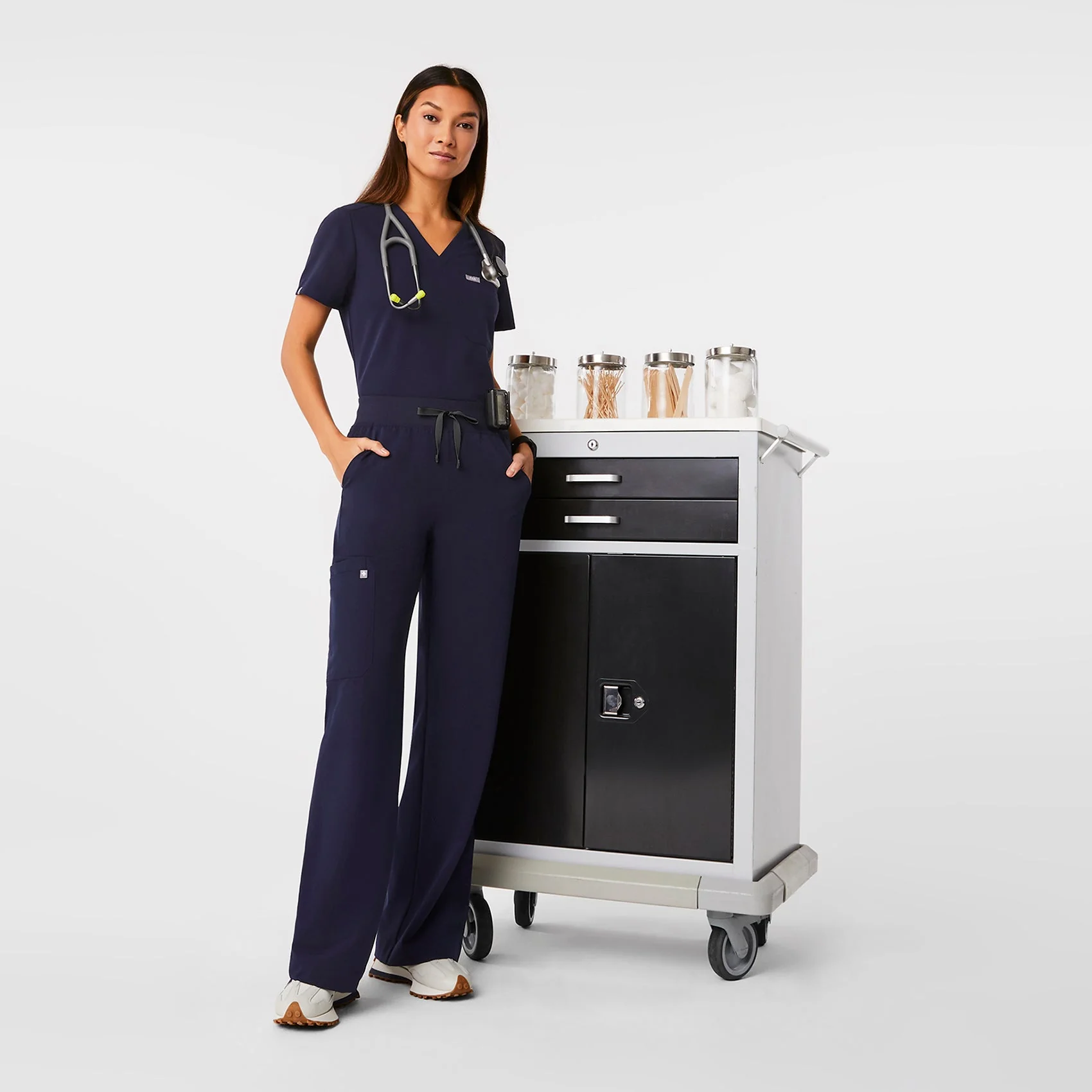 women's Navy High Waisted Isabel Wide Leg - Tall Scrub Pant - Image 8