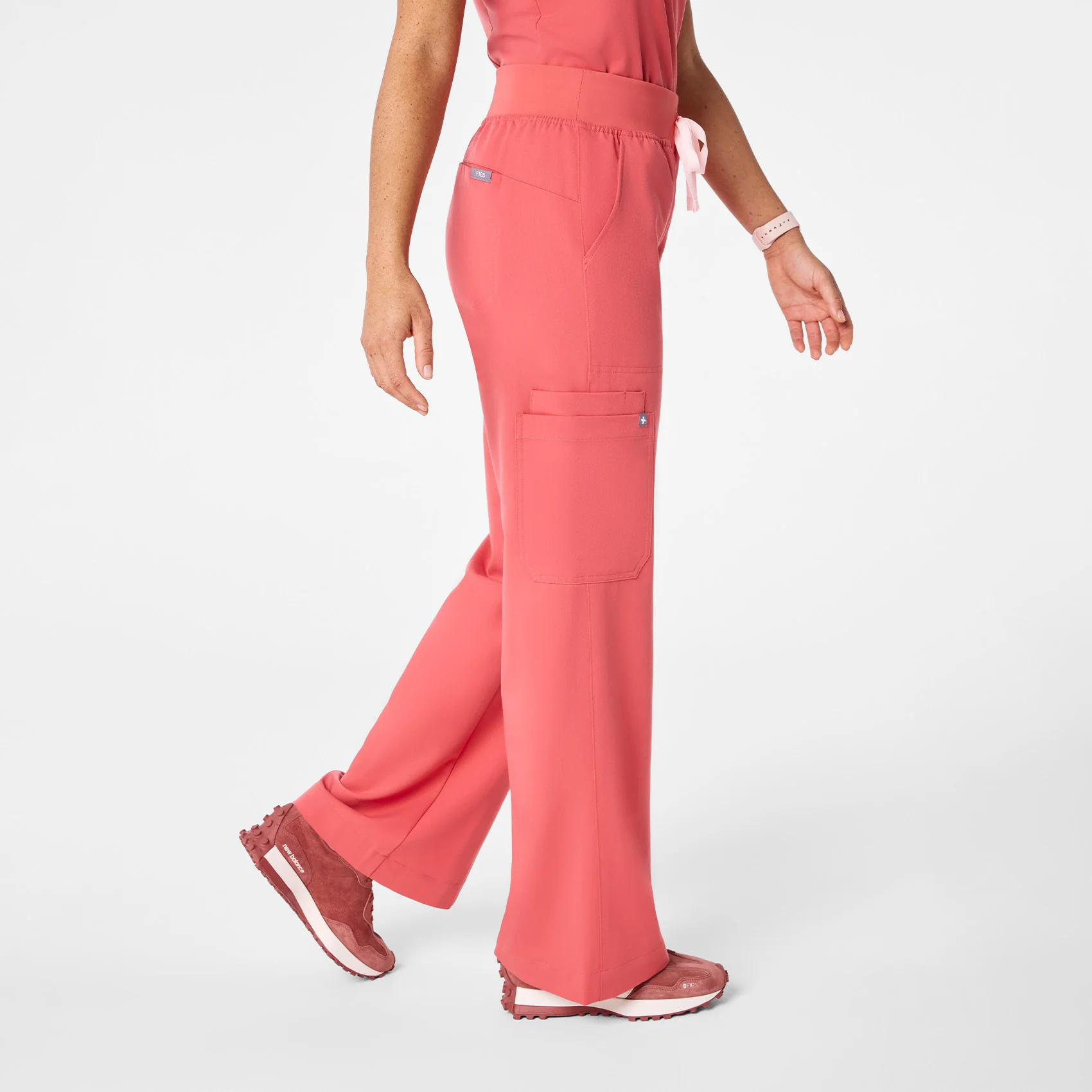 women's Pulmonary Pink High Waisted Isabel Wide Leg - Tall Scrub Pant - Image 3