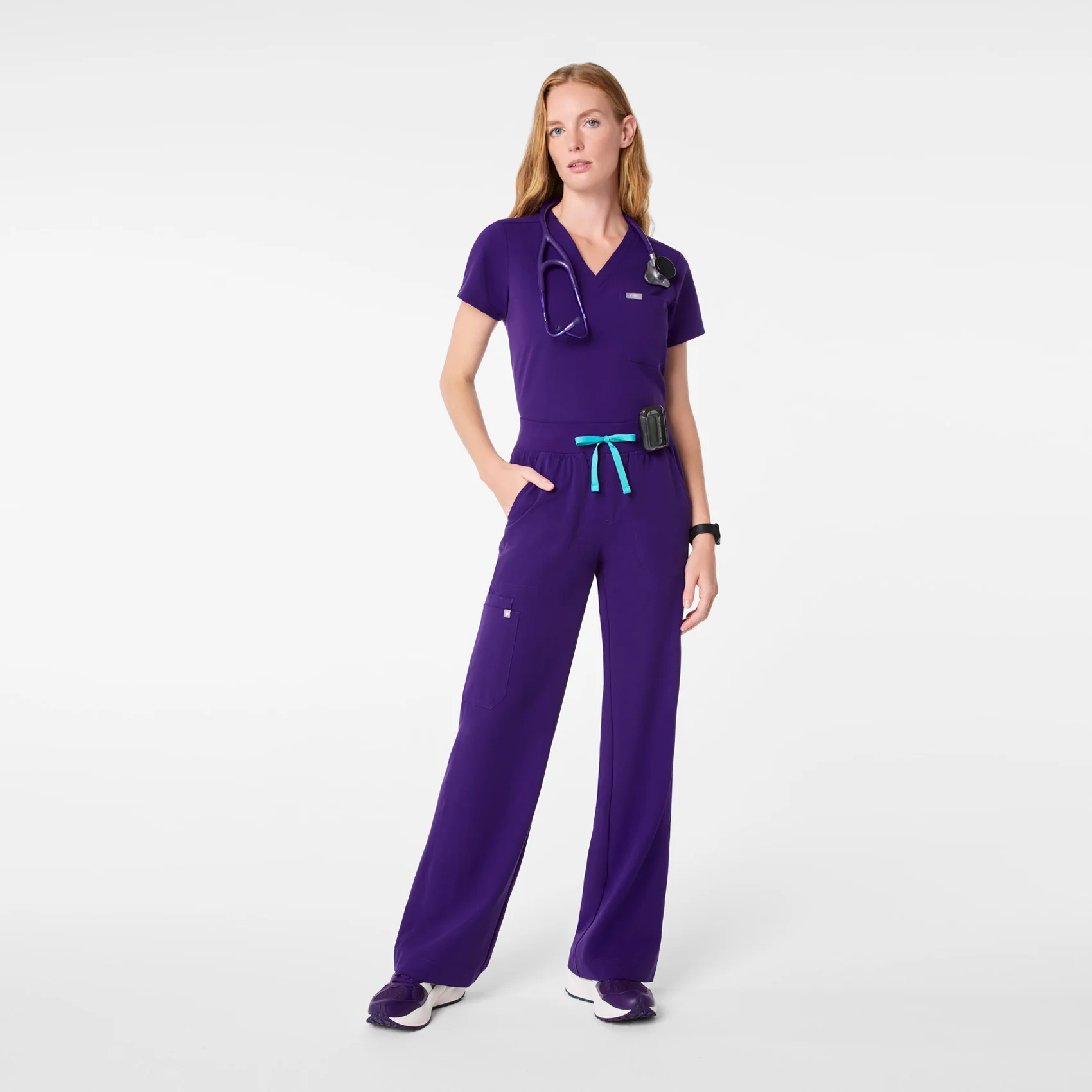 women's Purple Pulse High Waisted Isabel Wide Leg - Tall Scrub Pant - Image 2
