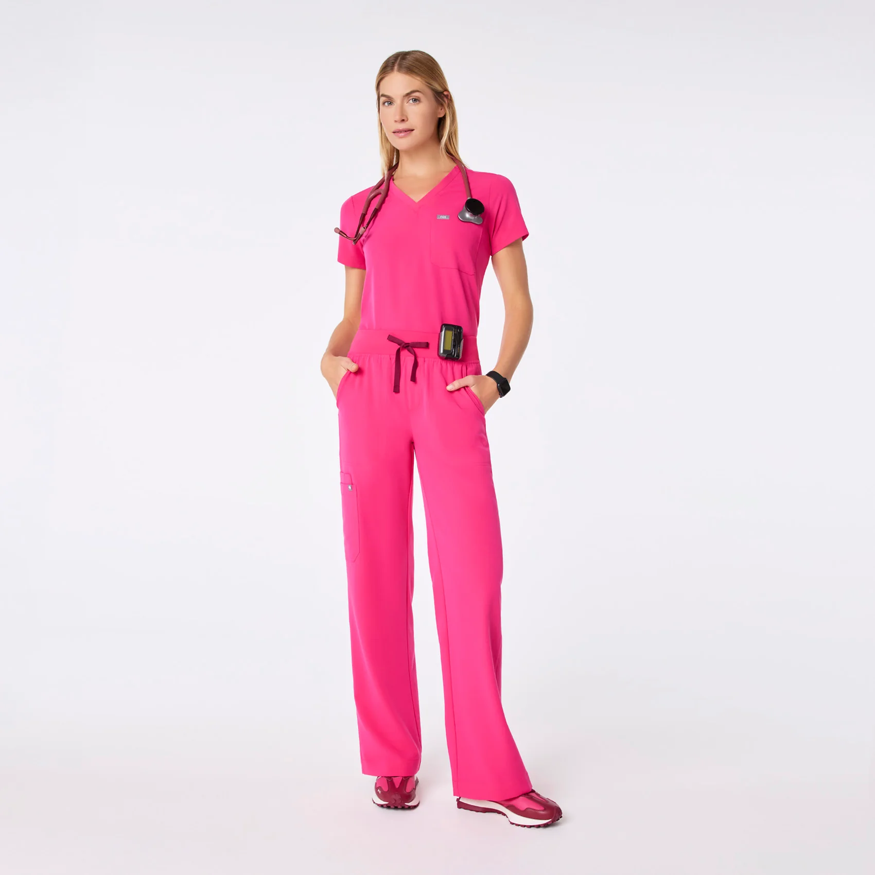 women's Shocking Pink High Waisted Isabel Wide Leg - Tall Scrub Pant - Image 2