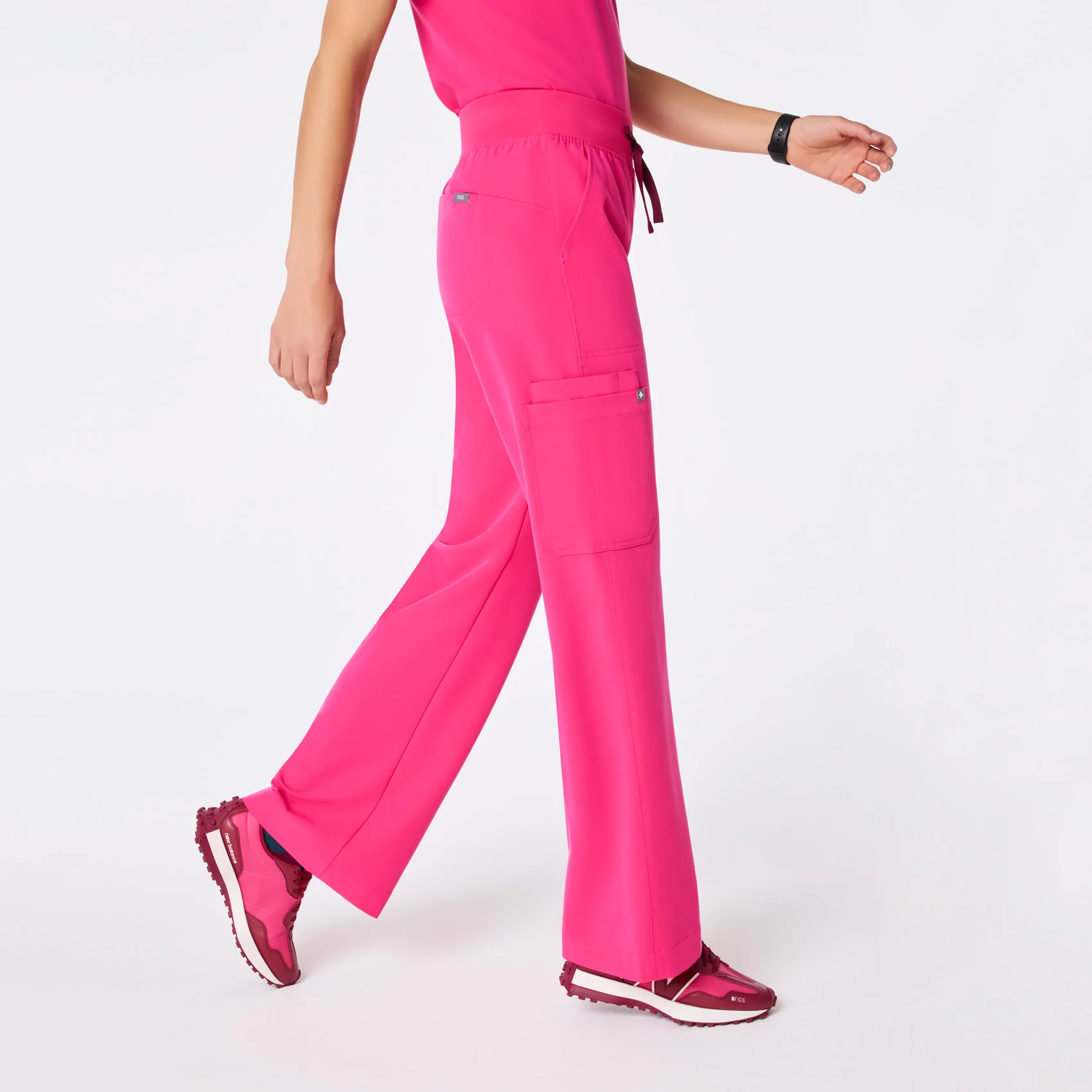 women's Shocking Pink High Waisted Isabel Wide Leg - Tall Scrub Pant - Image 3