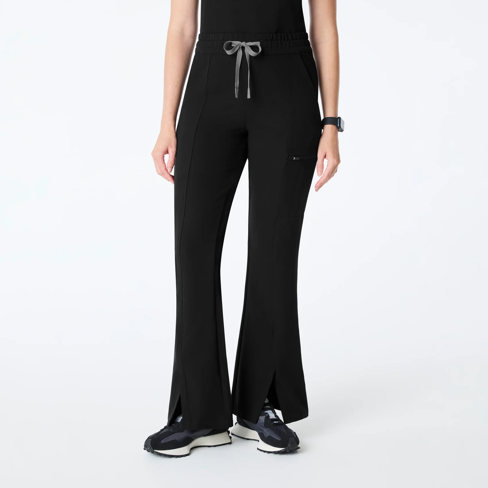 women's Black High Waisted Montal Flare - Petite Scrub Pant