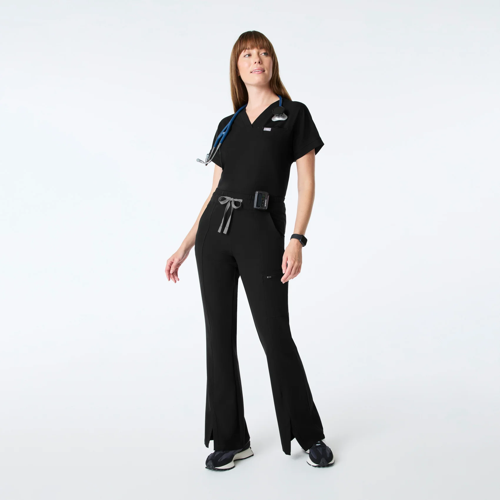 women's Black High Waisted Montal Flare - Tall Scrub Pant - Image 2