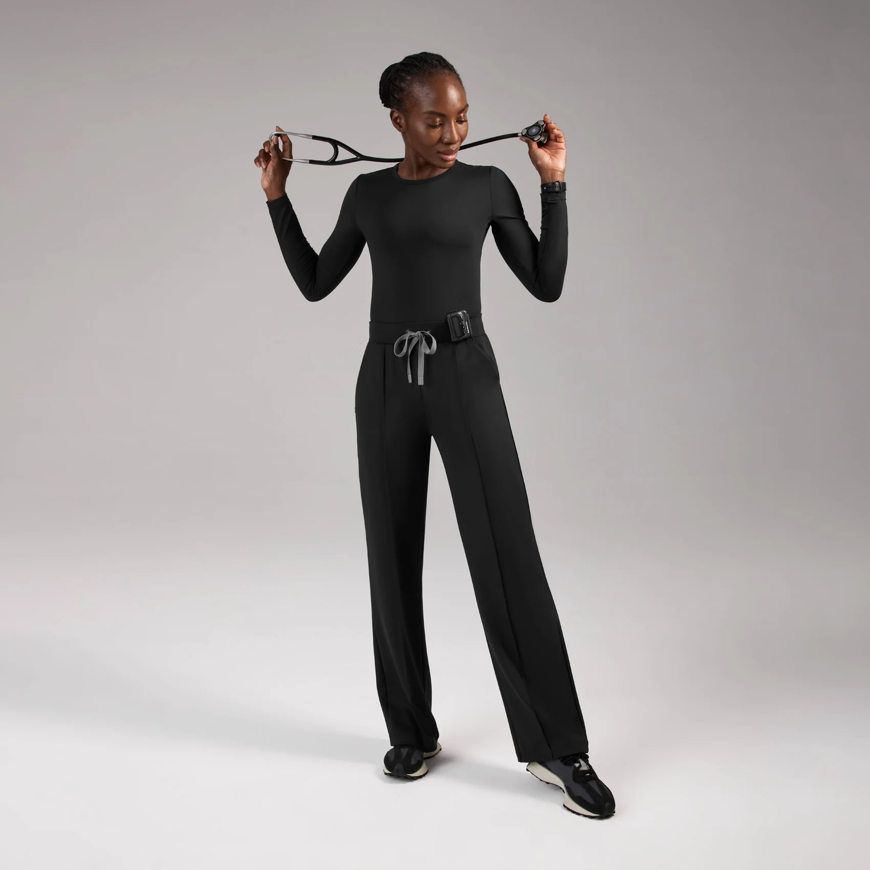 women's Black High Waisted Piedra FORMx™ Straight Leg - Tall Scrub Pant - Image 2
