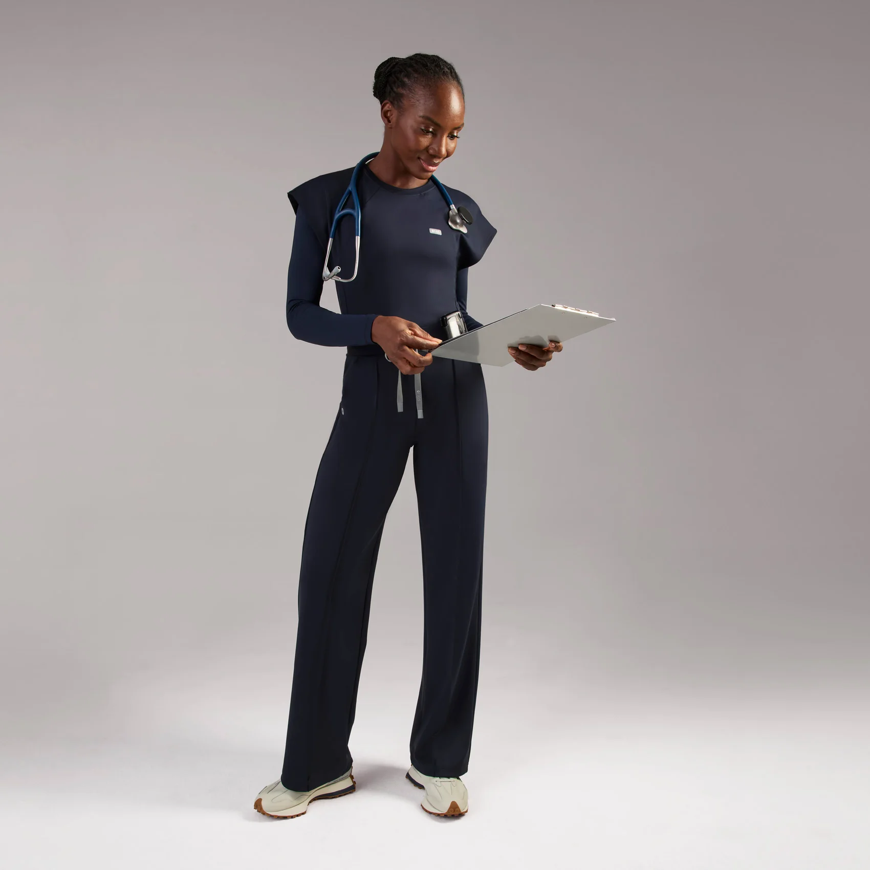 women's Navy High Waisted Piedra FORMx™ Straight Leg - Scrub Pant - Image 2