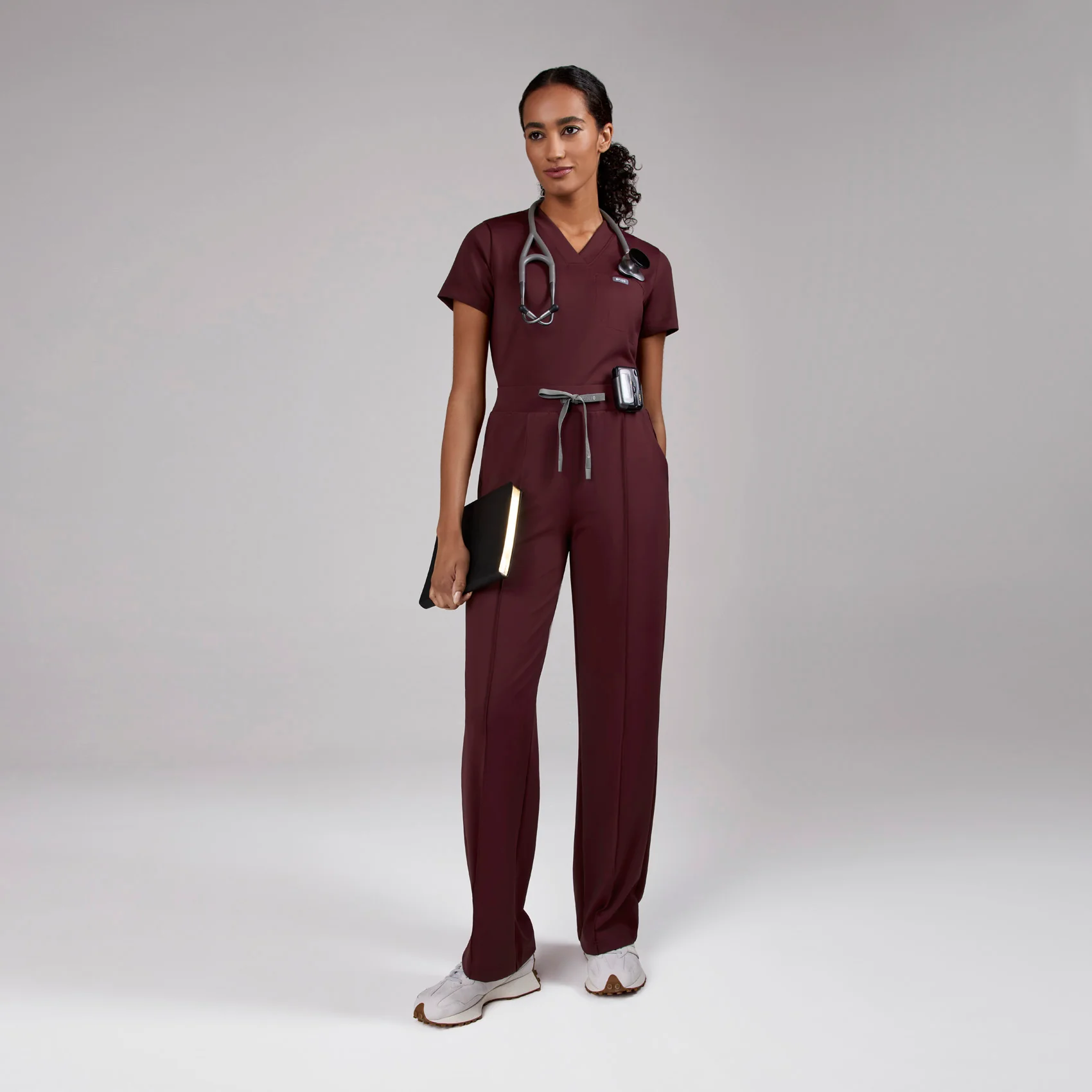 women's Burgundy High Waisted Piedra FORMx™ Straight Leg - Petite Scrub Pant - Image 2