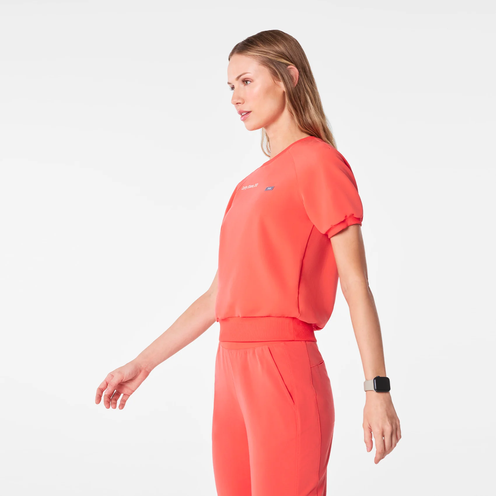 women's Fireside Holly - Crewneck Puff Sleeve Scrub Top - Image 3