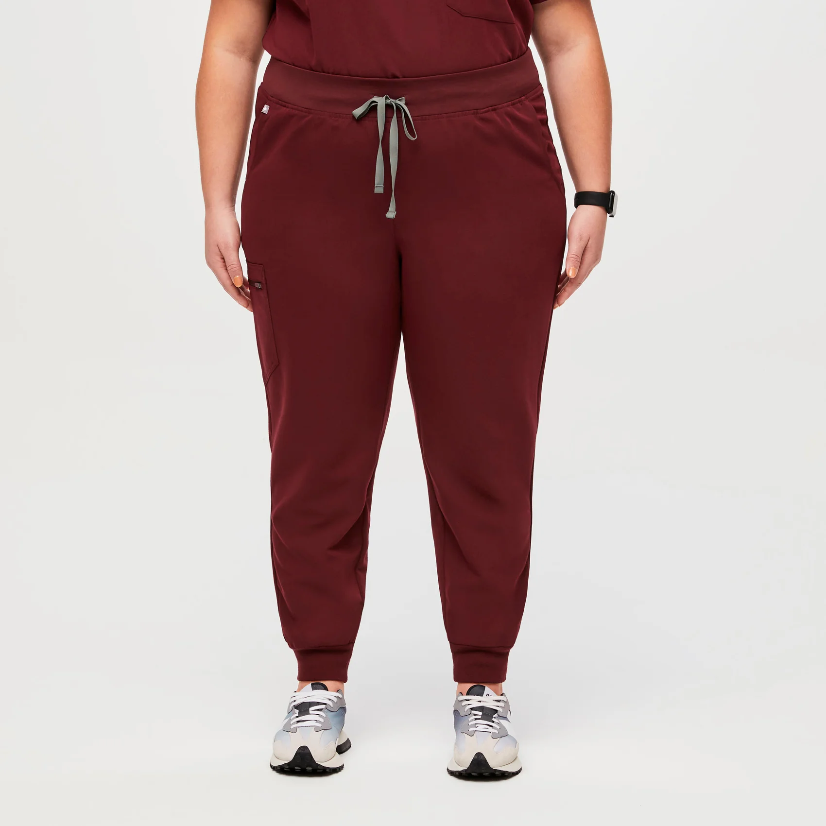 women's Burgundy High Waisted Zamora™ - Petite Jogger Scrub Pants (3XL - 6XL)