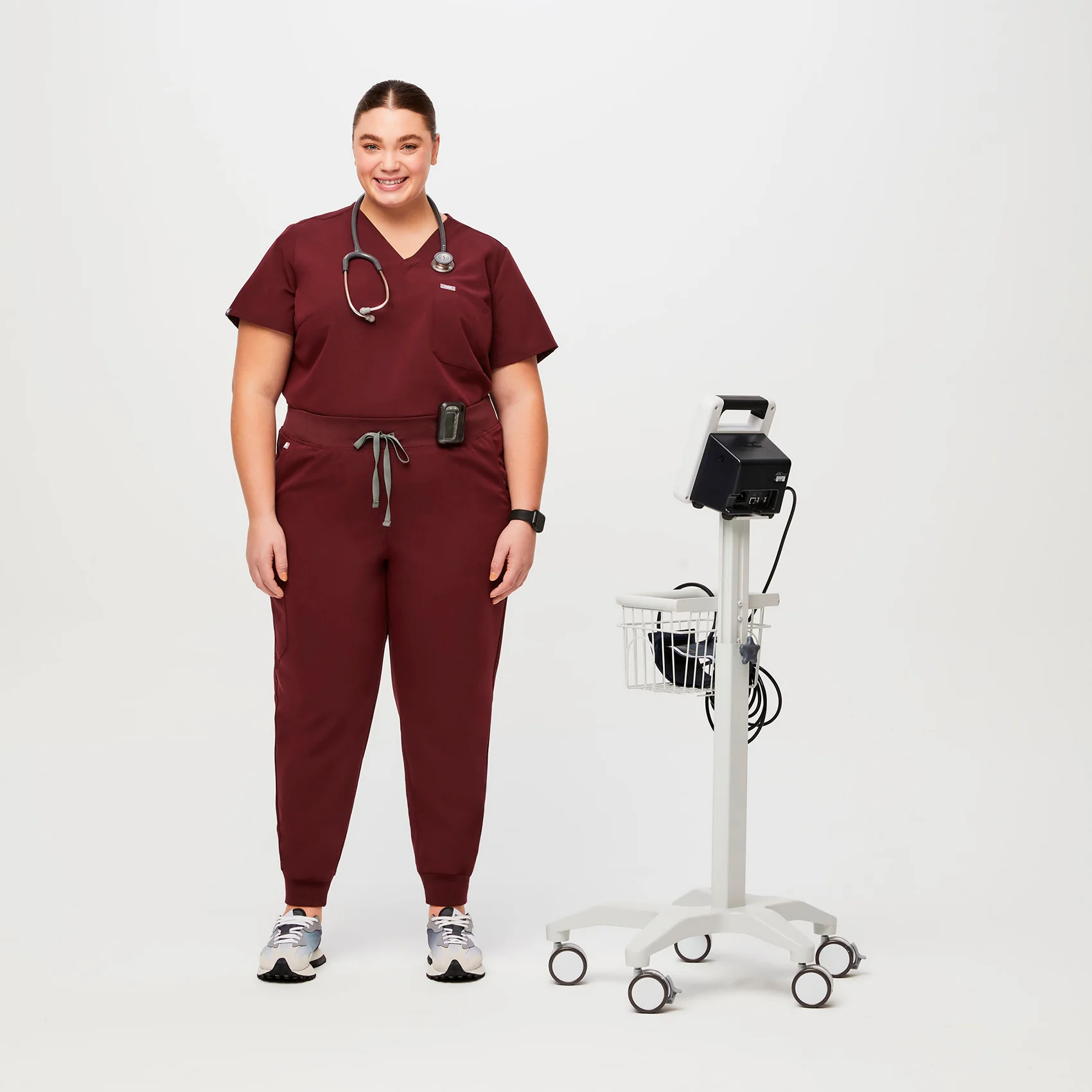 women's Burgundy High Waisted Zamora™ - Petite Jogger Scrub Pants (3XL - 6XL) - Image 2