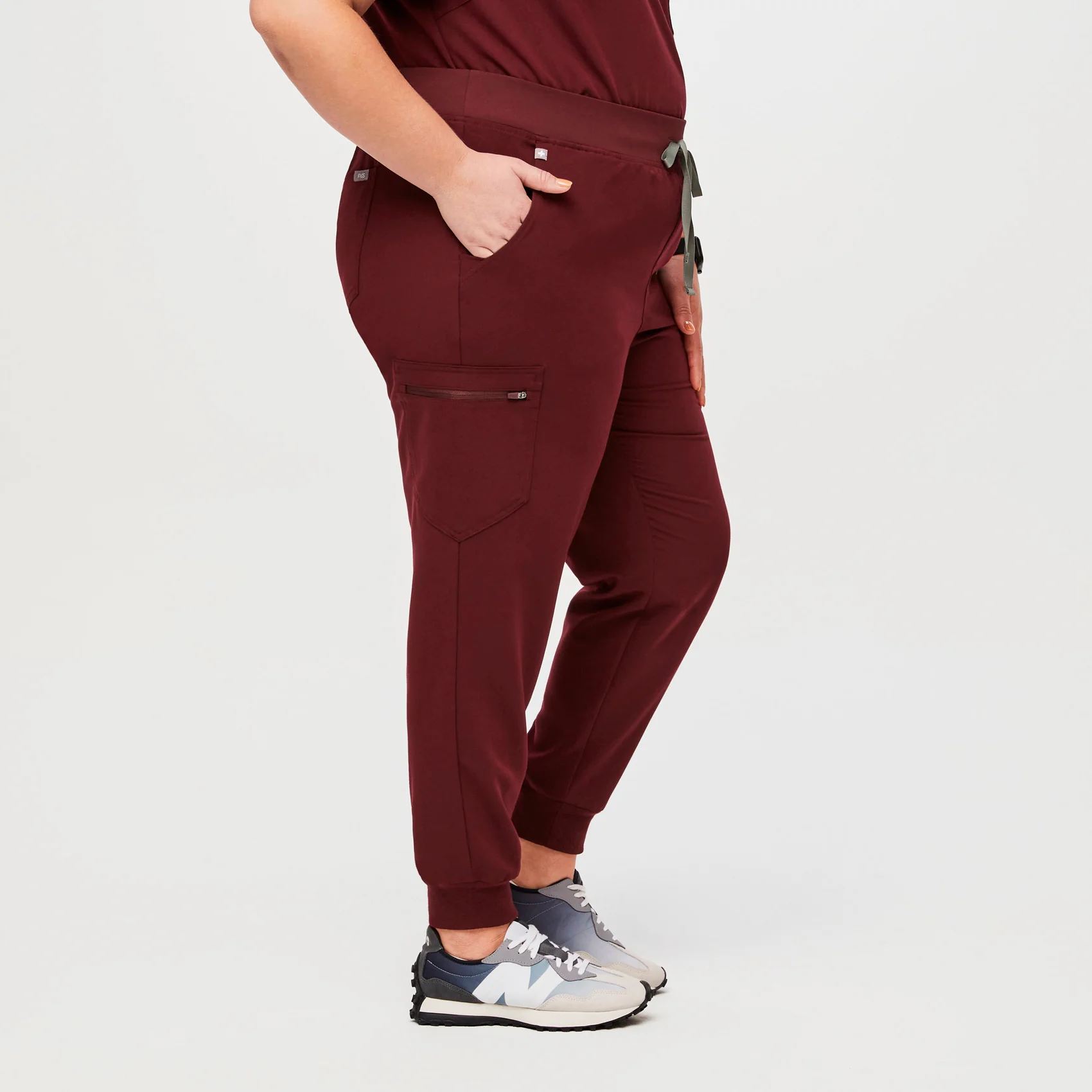 women's Burgundy High Waisted Zamora™ - Petite Jogger Scrub Pants (3XL - 6XL) - Image 3