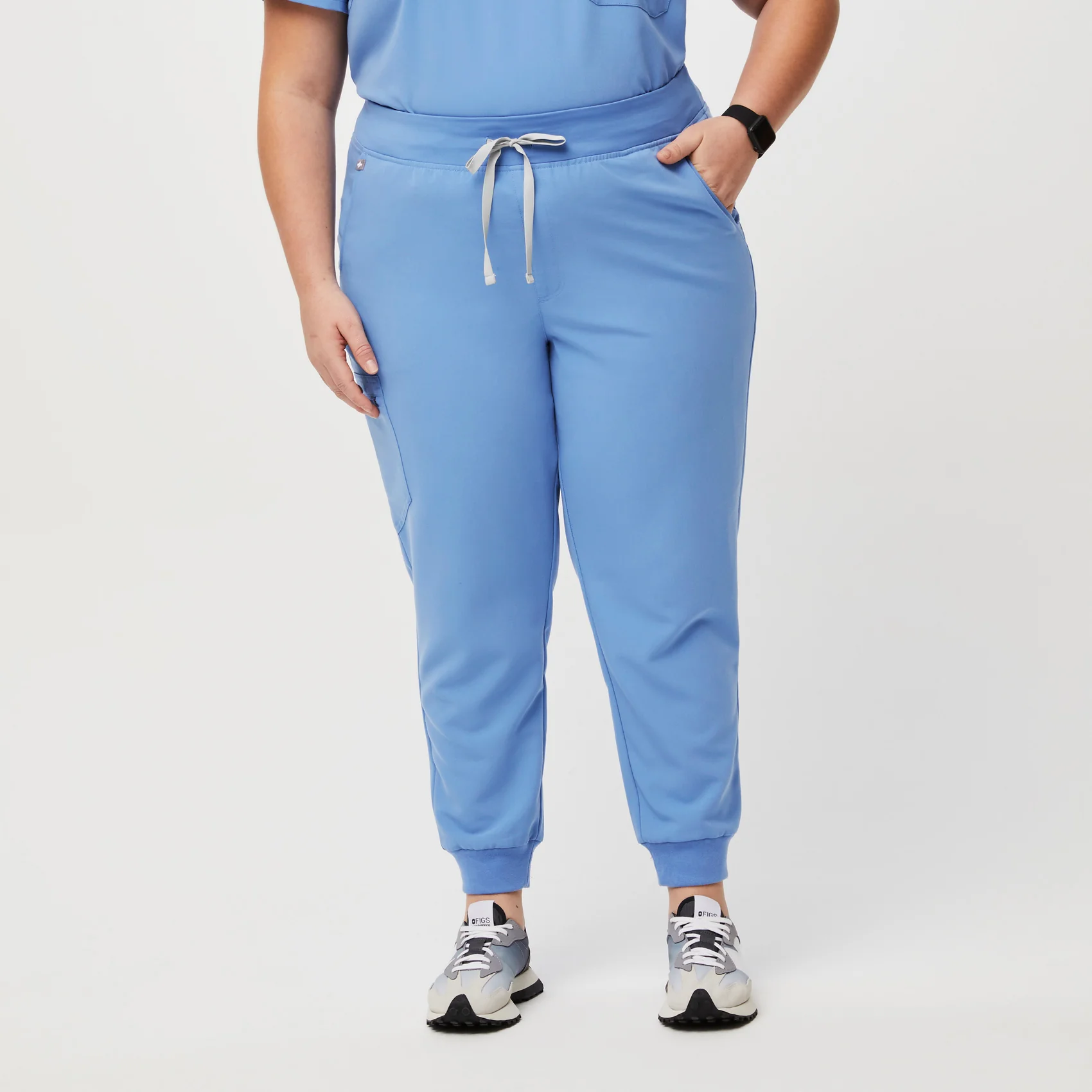 women's Ceil Blue High Waisted Zamora™ - Petite Jogger Scrub Pants (3XL - 6XL)