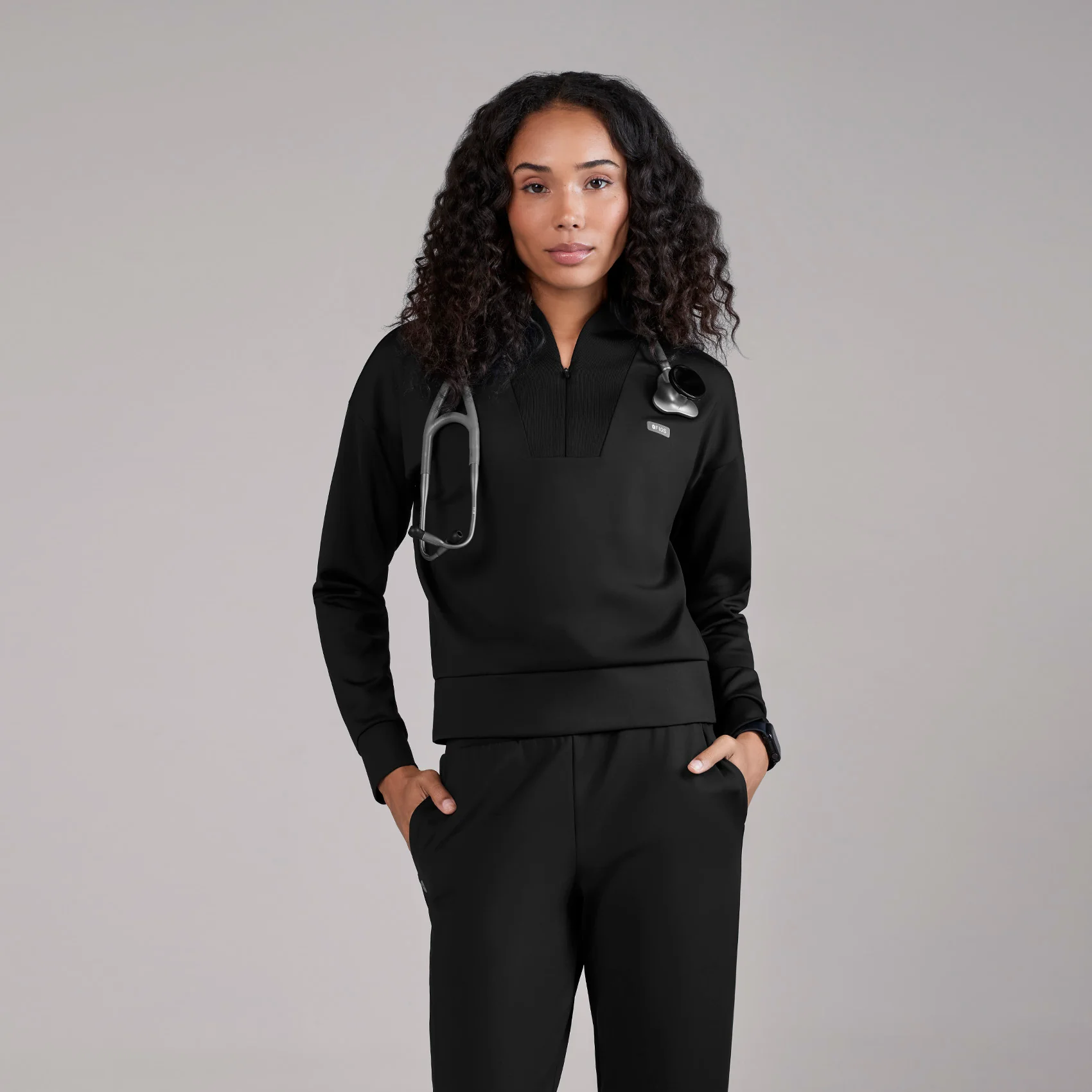 women's Black Kenora FORMx - Mock Neck Longsleeve Scrub Top