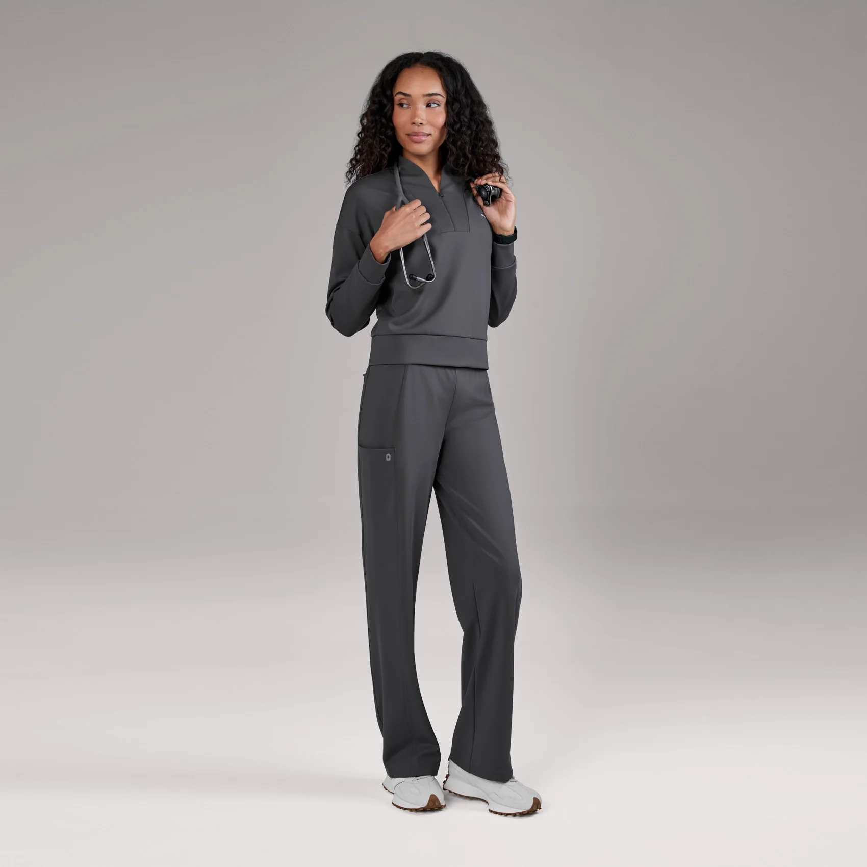 women's Charcoal Kenora FORMx - Mock Neck Longsleeve Scrub Top - Image 2