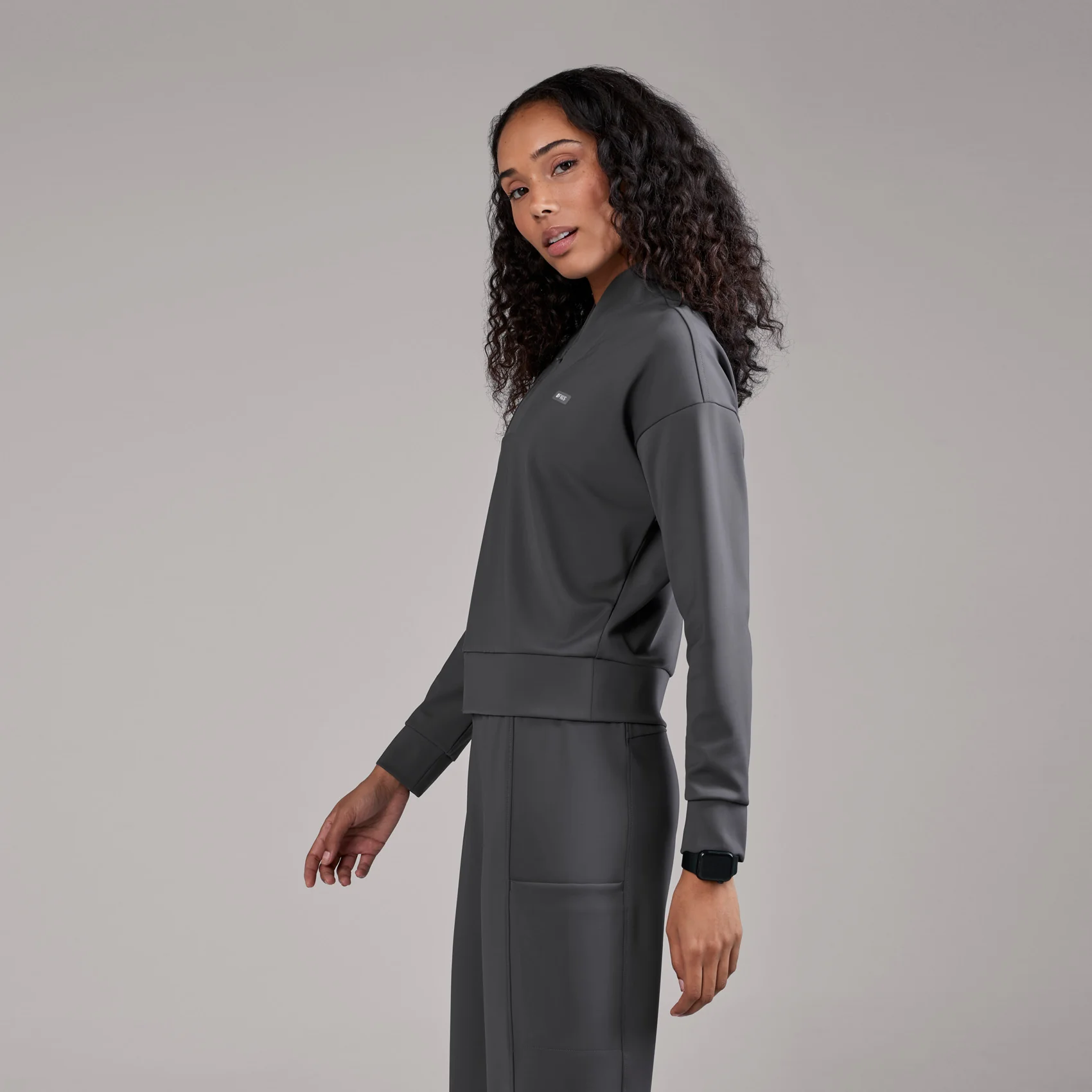 women's Charcoal Kenora FORMx - Mock Neck Longsleeve Scrub Top - Image 3