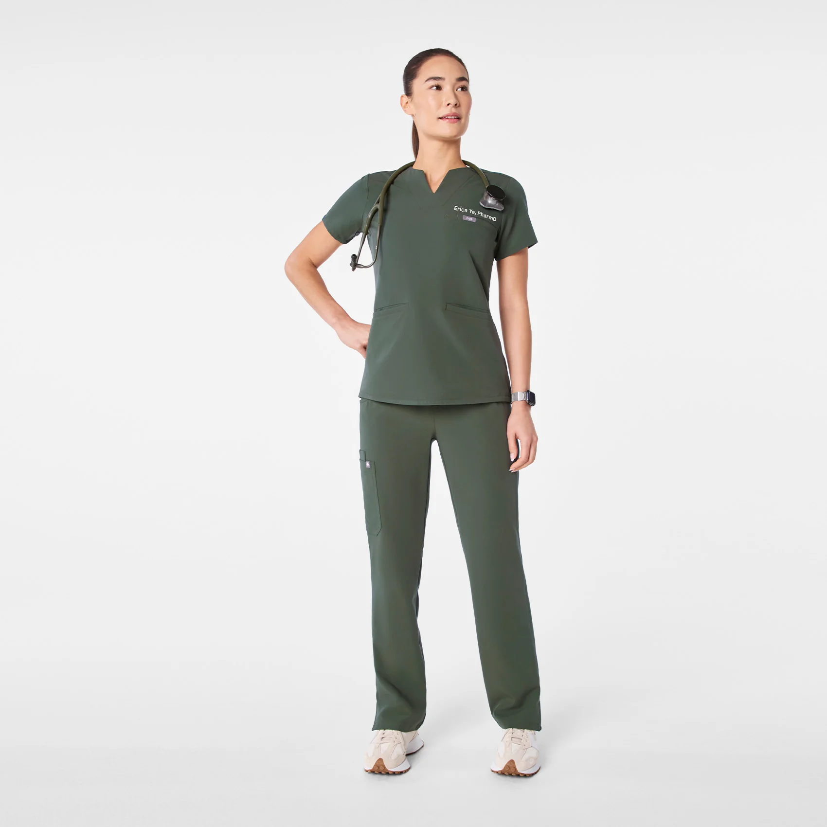 women's Moss Kersey Notch Neck - Scrub Top - Image 2