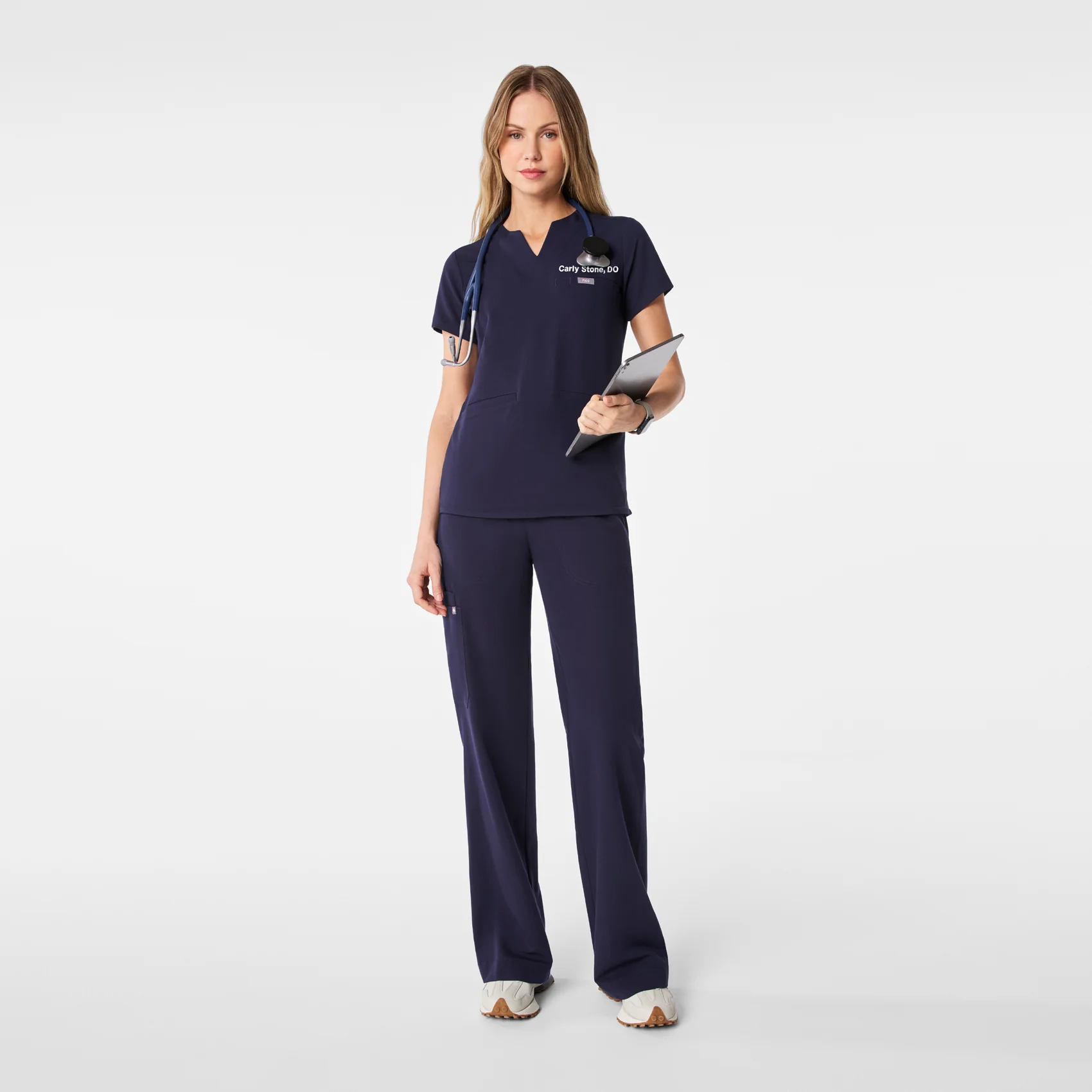women's Navy Kersey Notch Neck - Scrub Top - Image 2