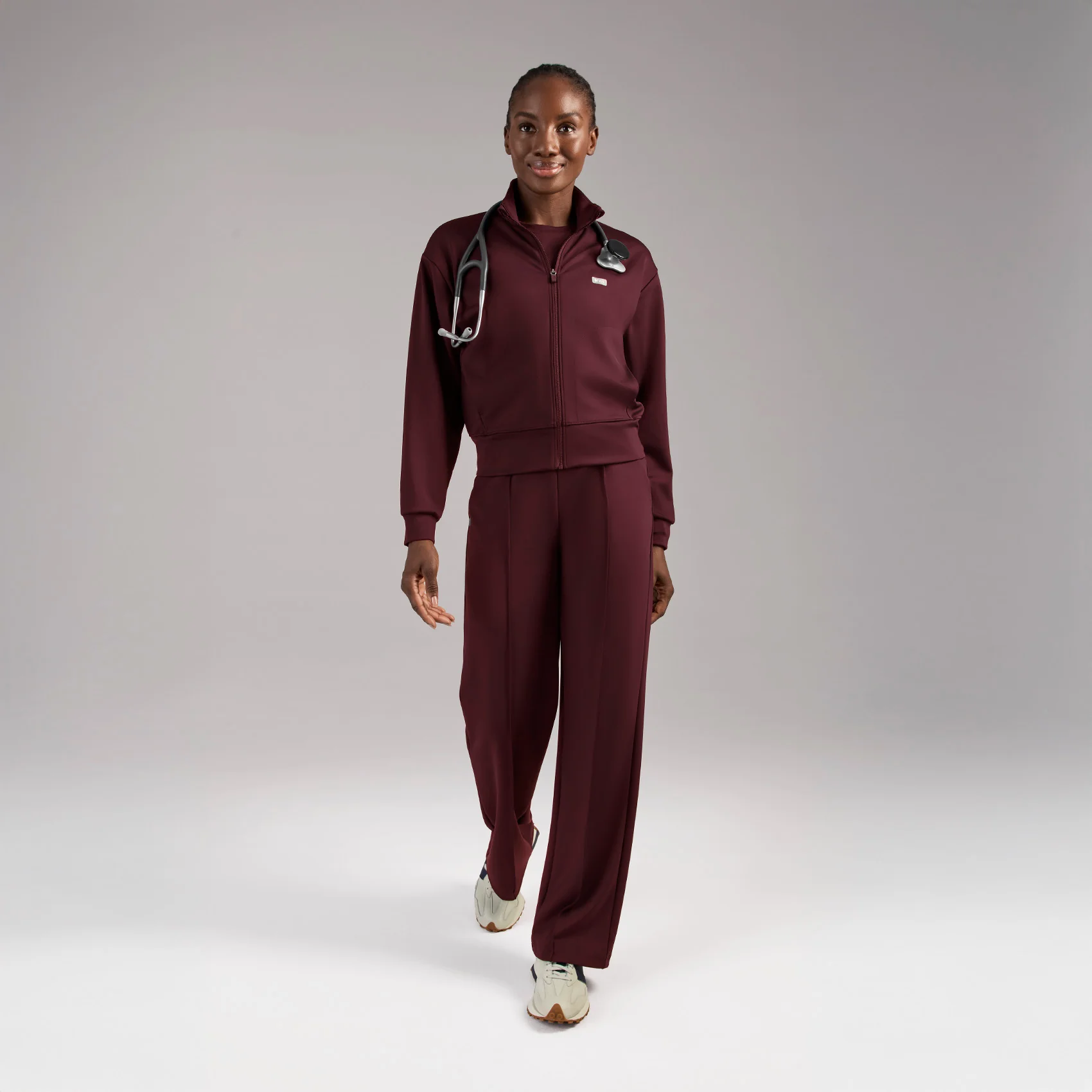 women's Burgundy Labelle FORMx Bomber - Scrub Jacket™ - Image 2