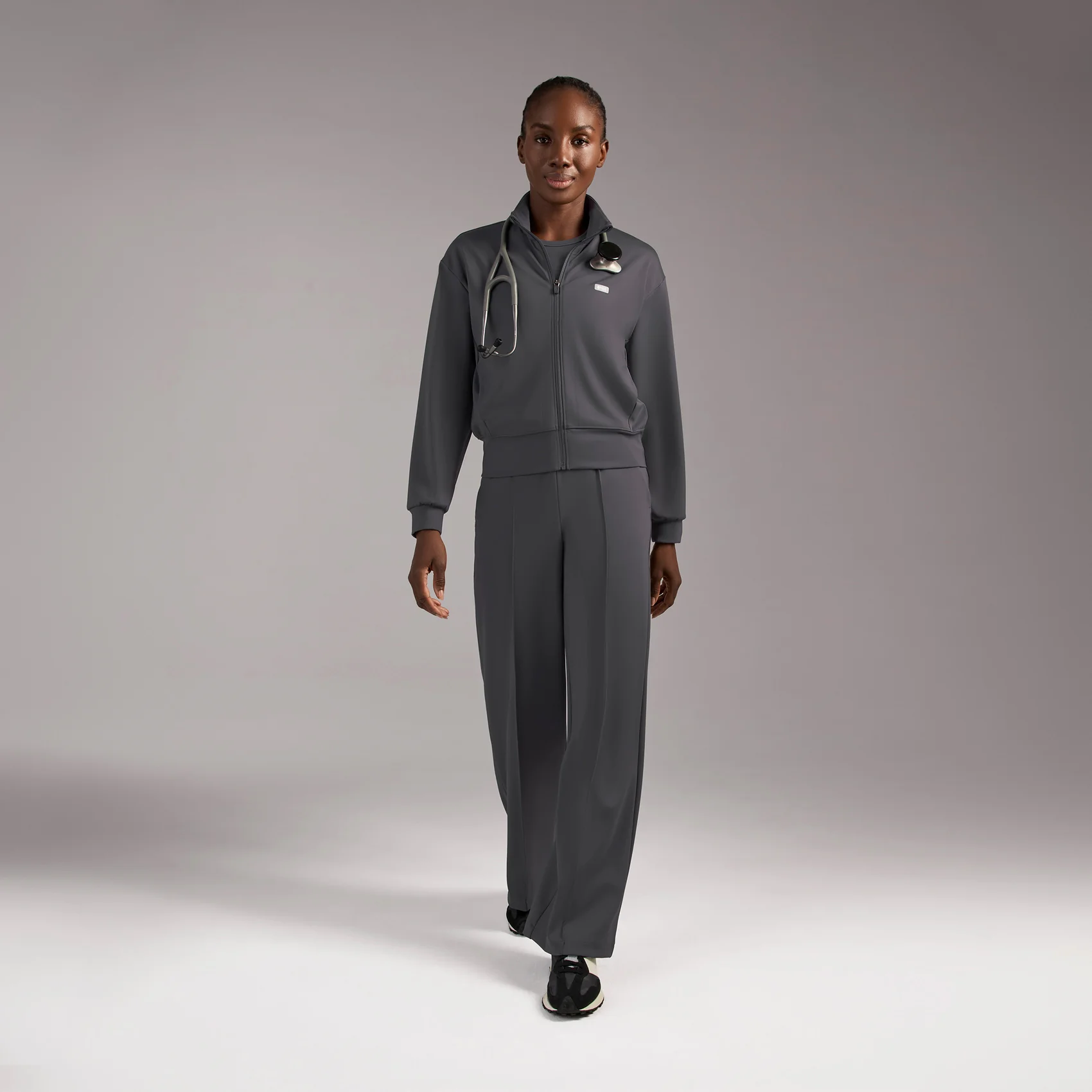 women's Charcoal Labelle FORMx Bomber -  Scrub Jacket™ - Image 2