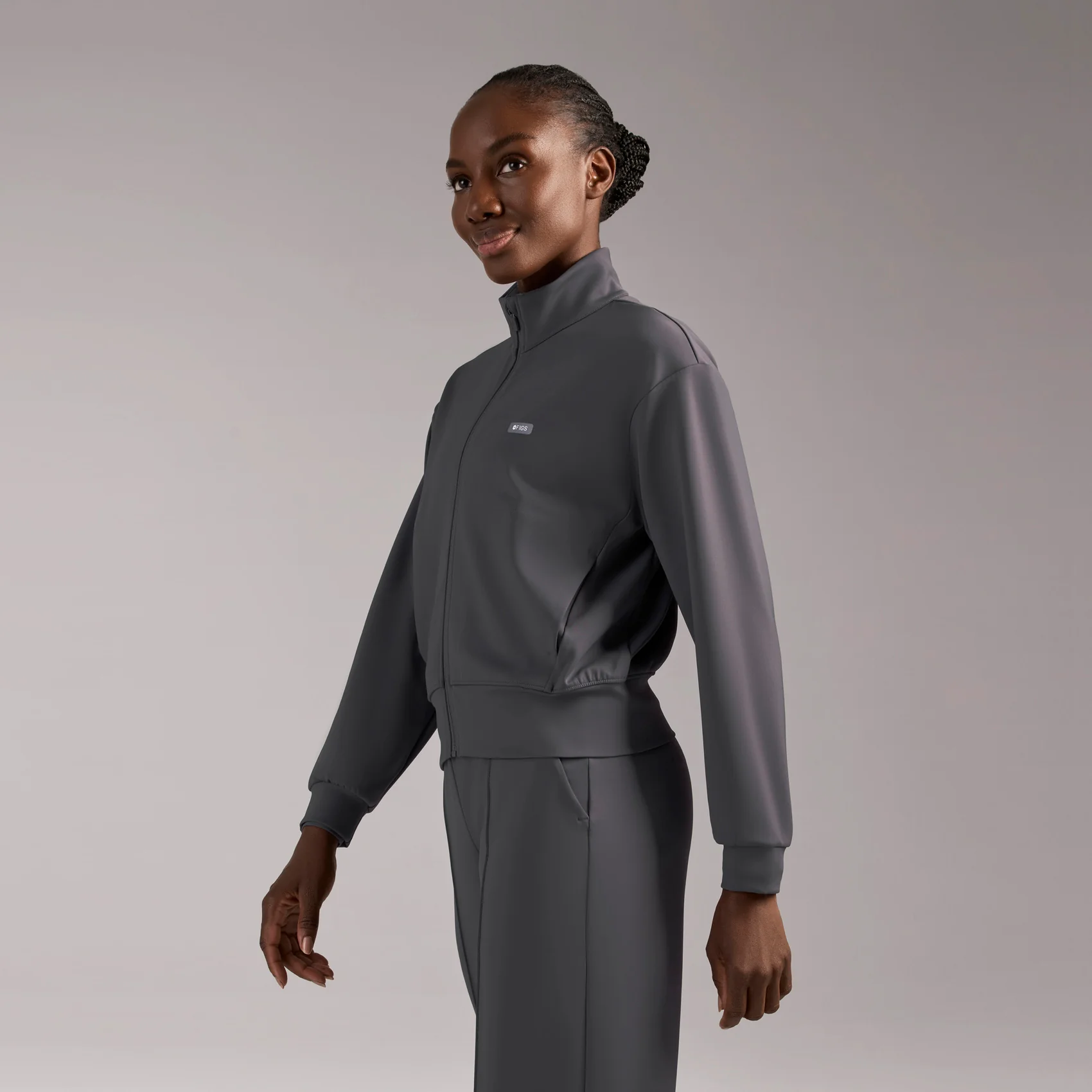women's Charcoal Labelle FORMx Bomber -  Scrub Jacket™ - Image 3