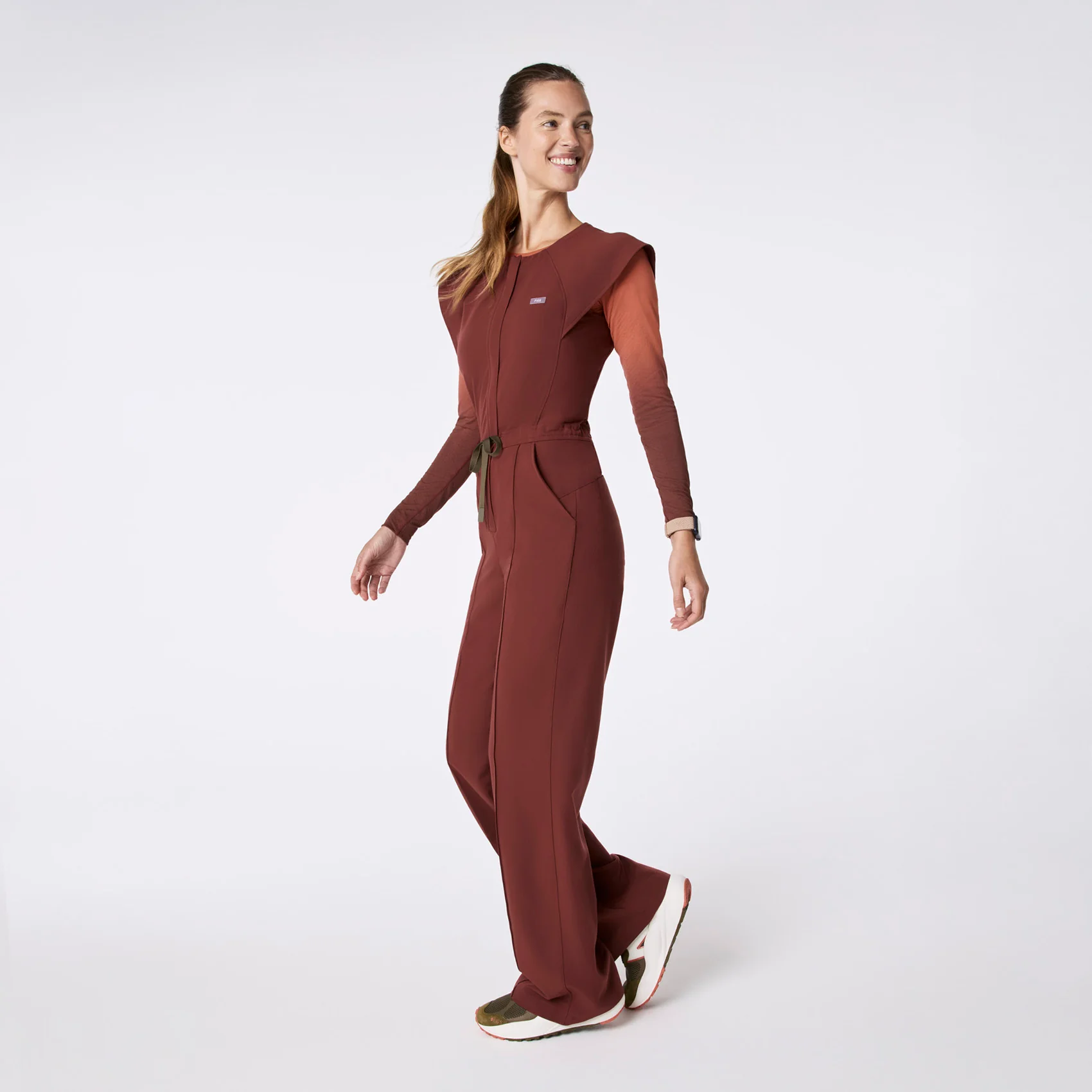 women's Walnut Layton Crewneck Wide Leg - Petite ScrubJumpsuit™ - Image 3