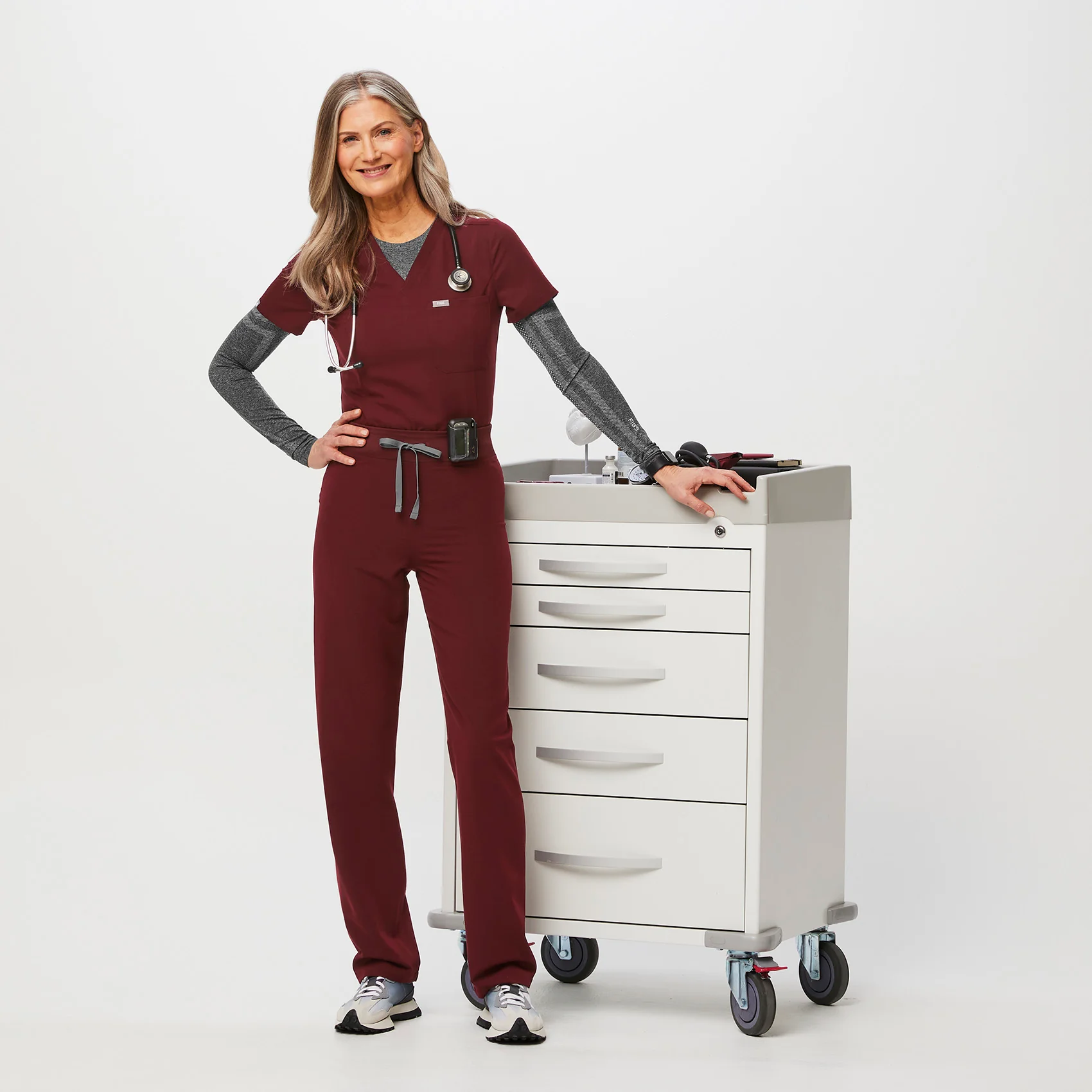 women's Burgundy Livingston™ High Waisted - Basic Scrub Pants - Image 2