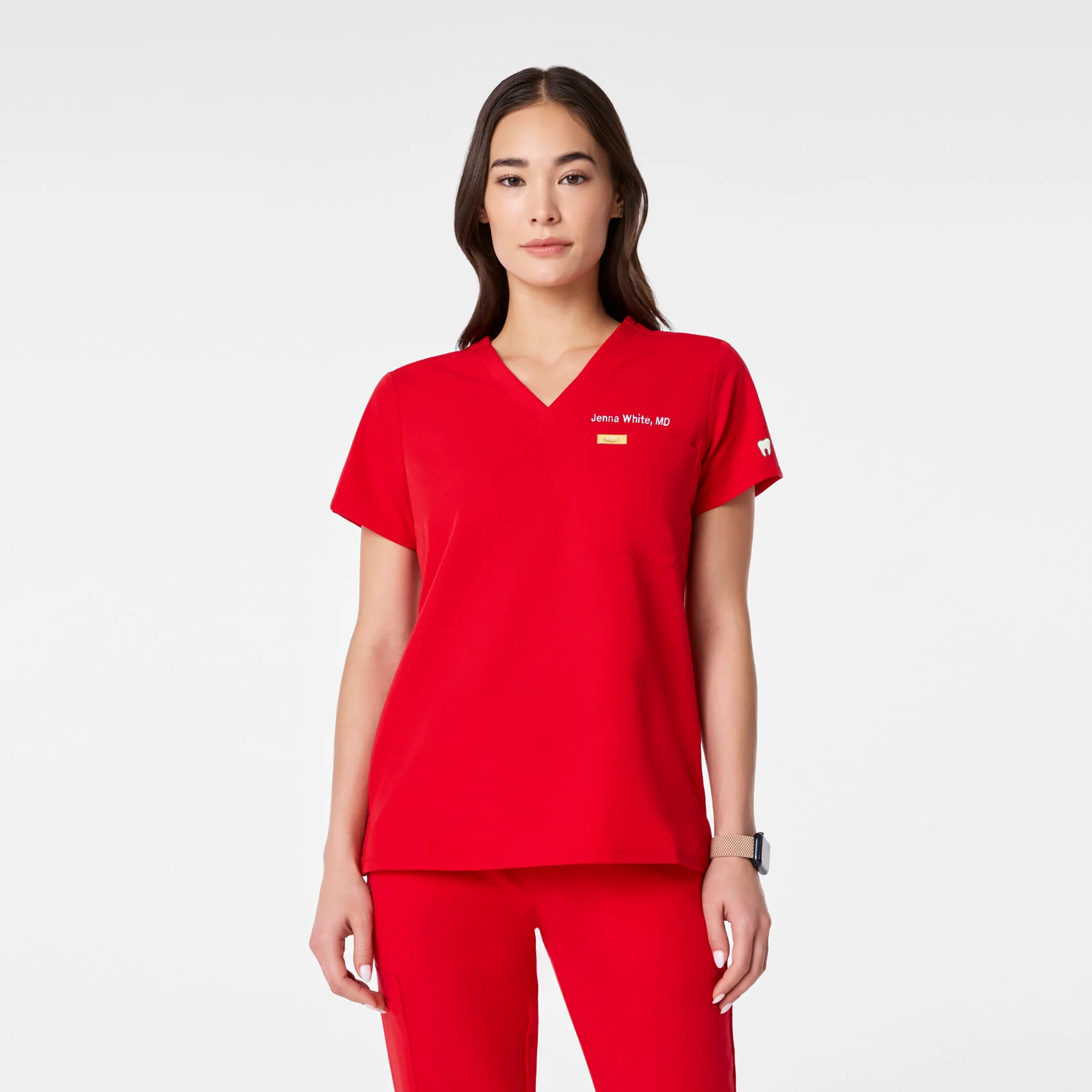 women's Lunar New Year Pop Red Catarina Petite - One-Pocket Scrub Topā¢