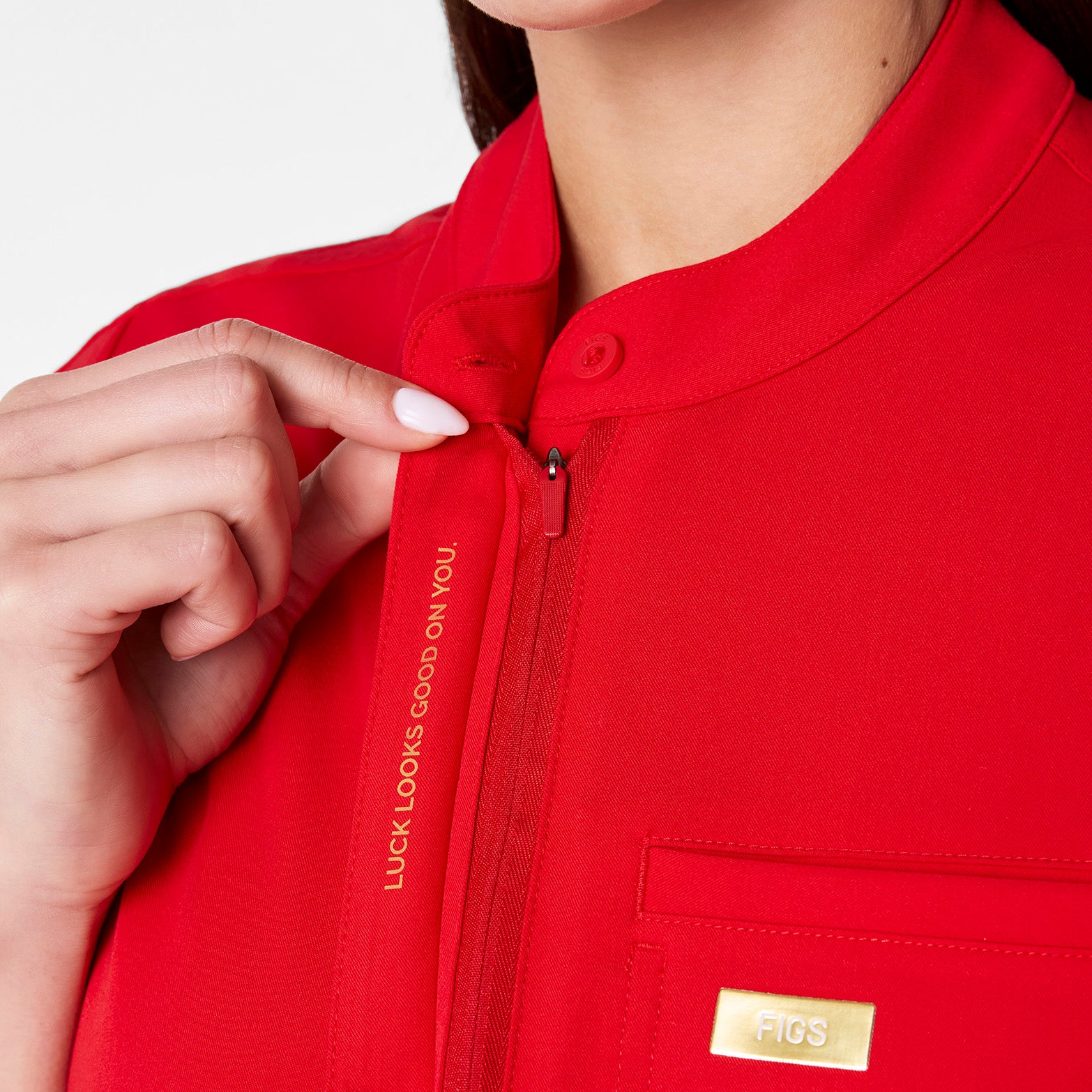 women's Lunar New Year Pop Red Montex - Mock Neck Scrub Top - Image 2