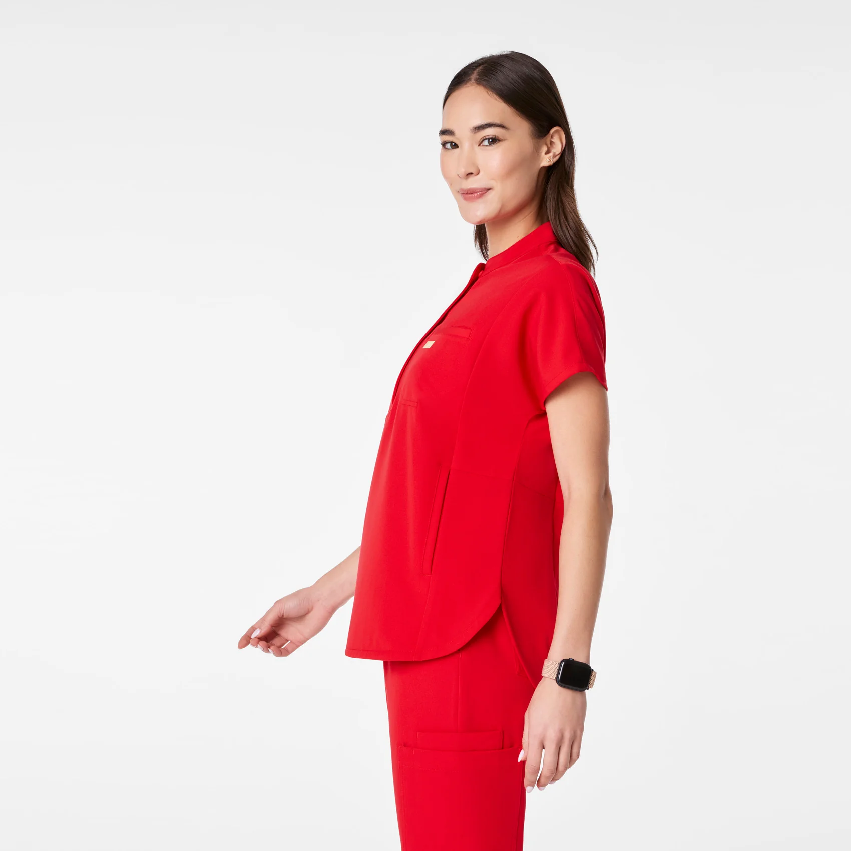 women's Lunar New Year Pop Red Montex - Mock Neck Scrub Top - Image 4