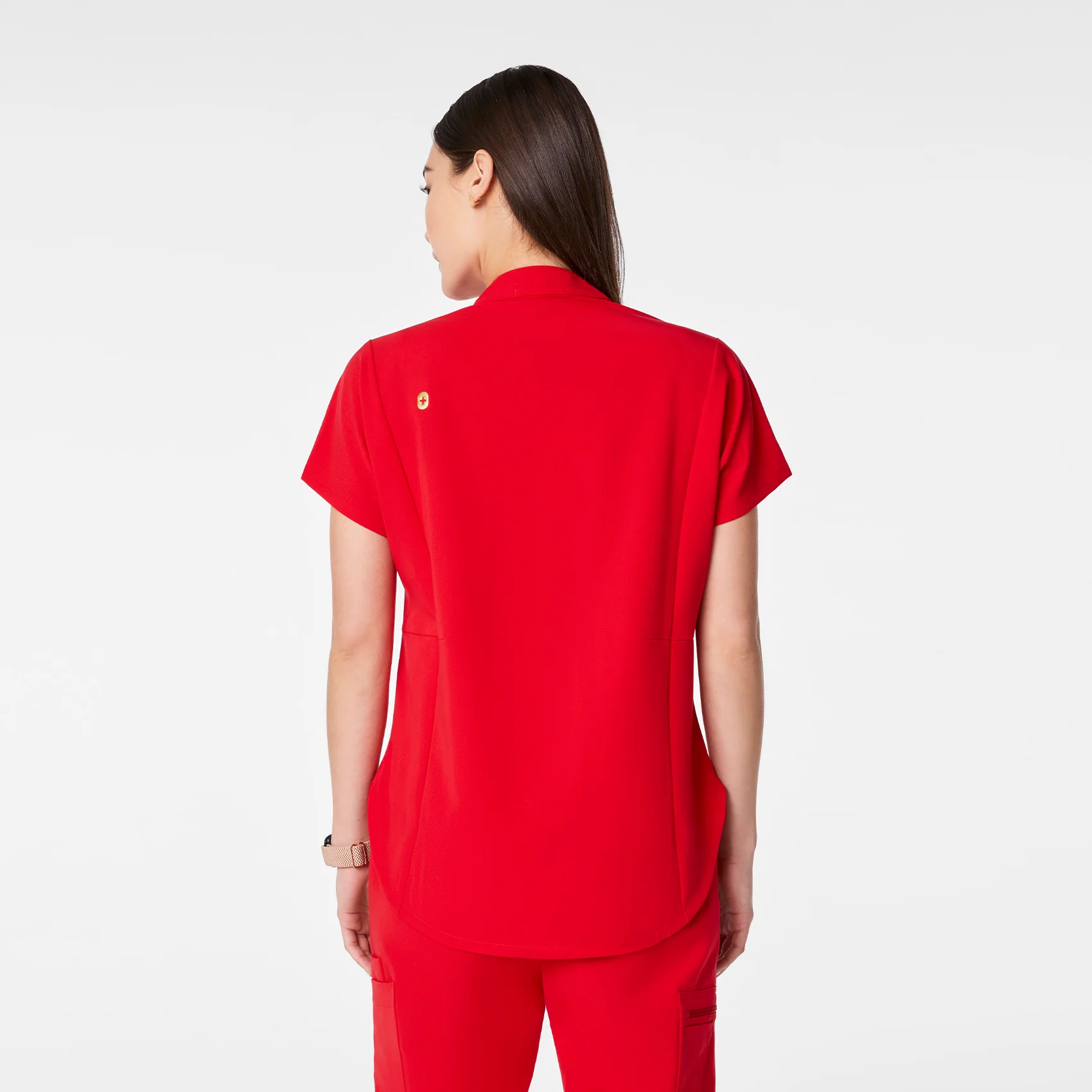 women's Lunar New Year Pop Red Montex - Mock Neck Scrub Top - Image 5