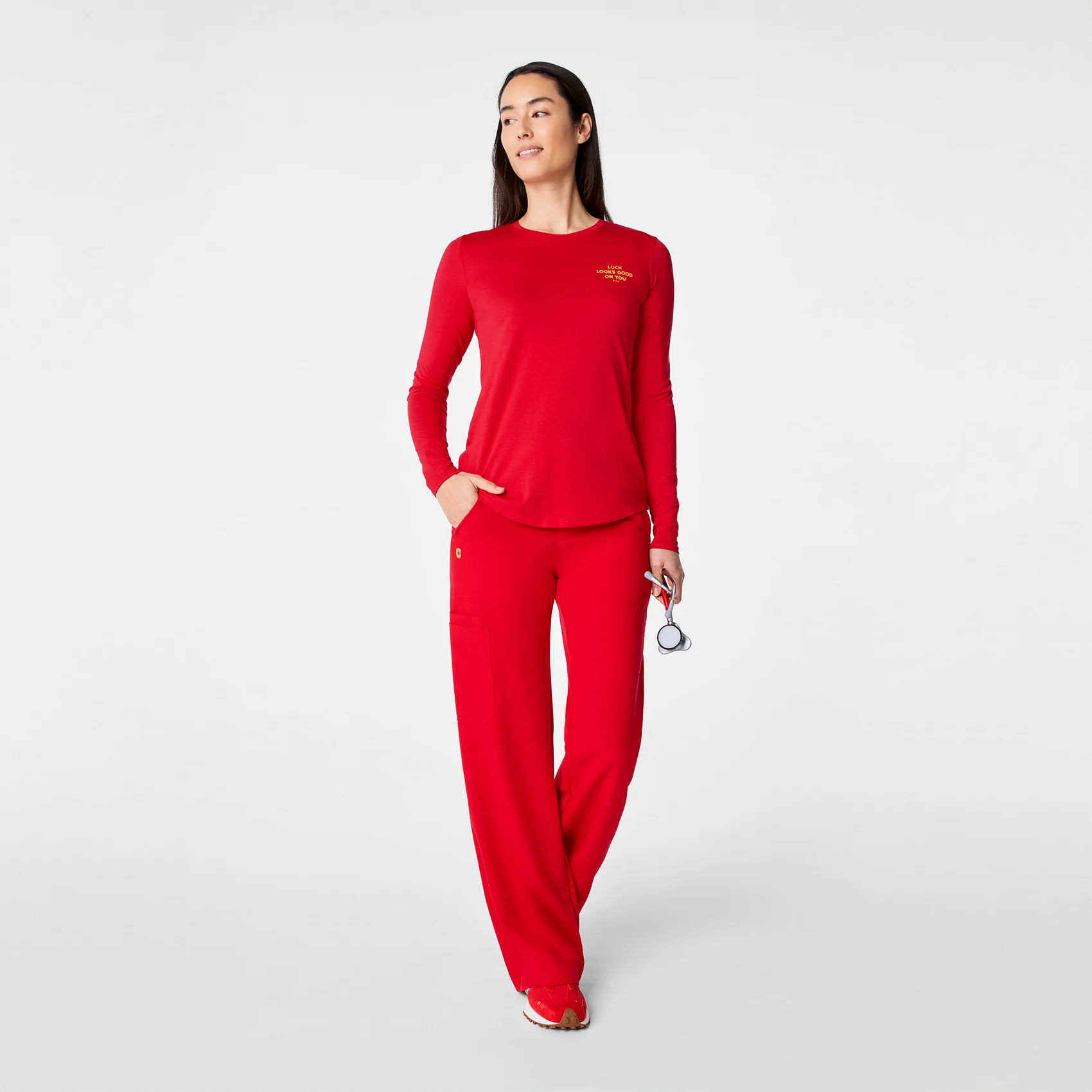 women's Pop Red Luck Looks Good On You Supersoft - Longsleeve Underscrub - Image 4