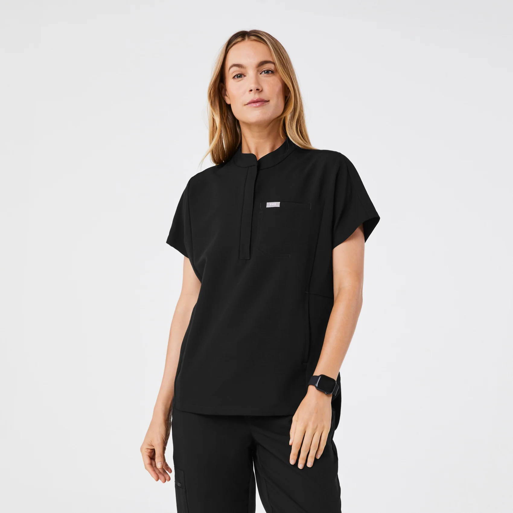 women's Black Montex - Mock Neck Scrub Top