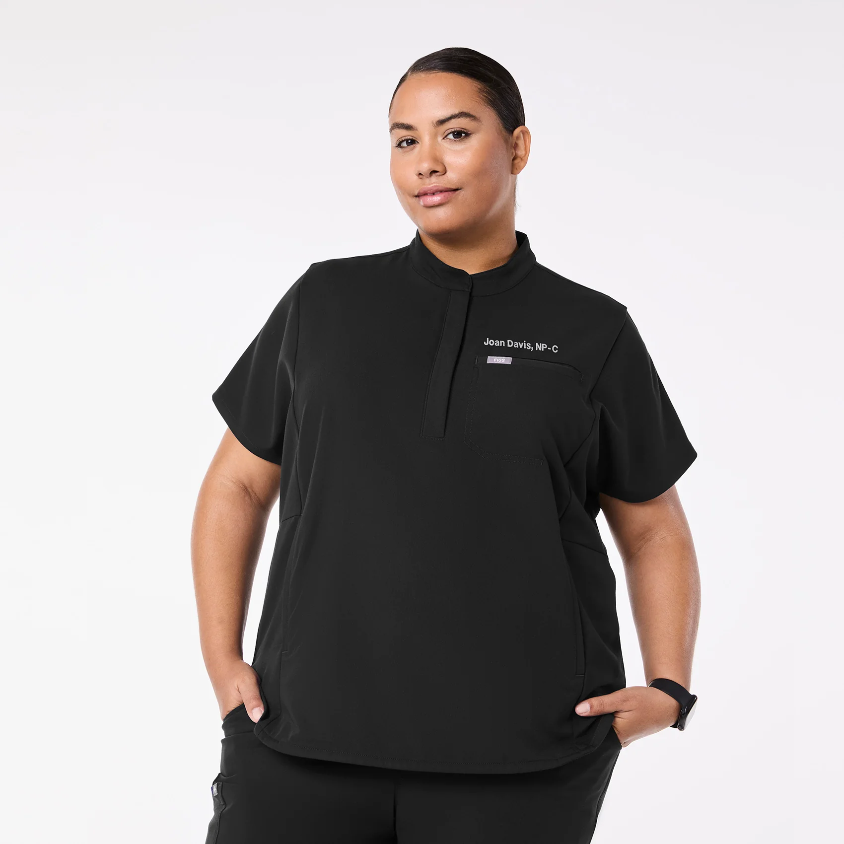 women's Black Montex - Mock Neck Scrub Top (3XL-6XL)