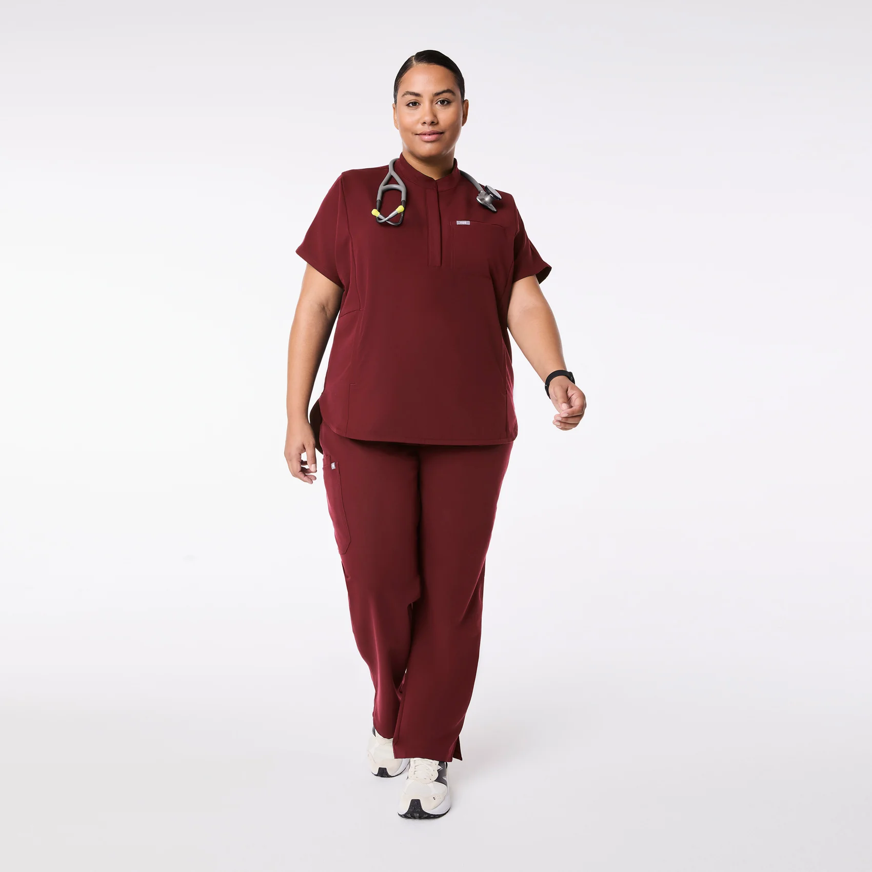 women's Burgundy Montex - Mock Neck Scrub Top (3XL-6XL) - Image 2