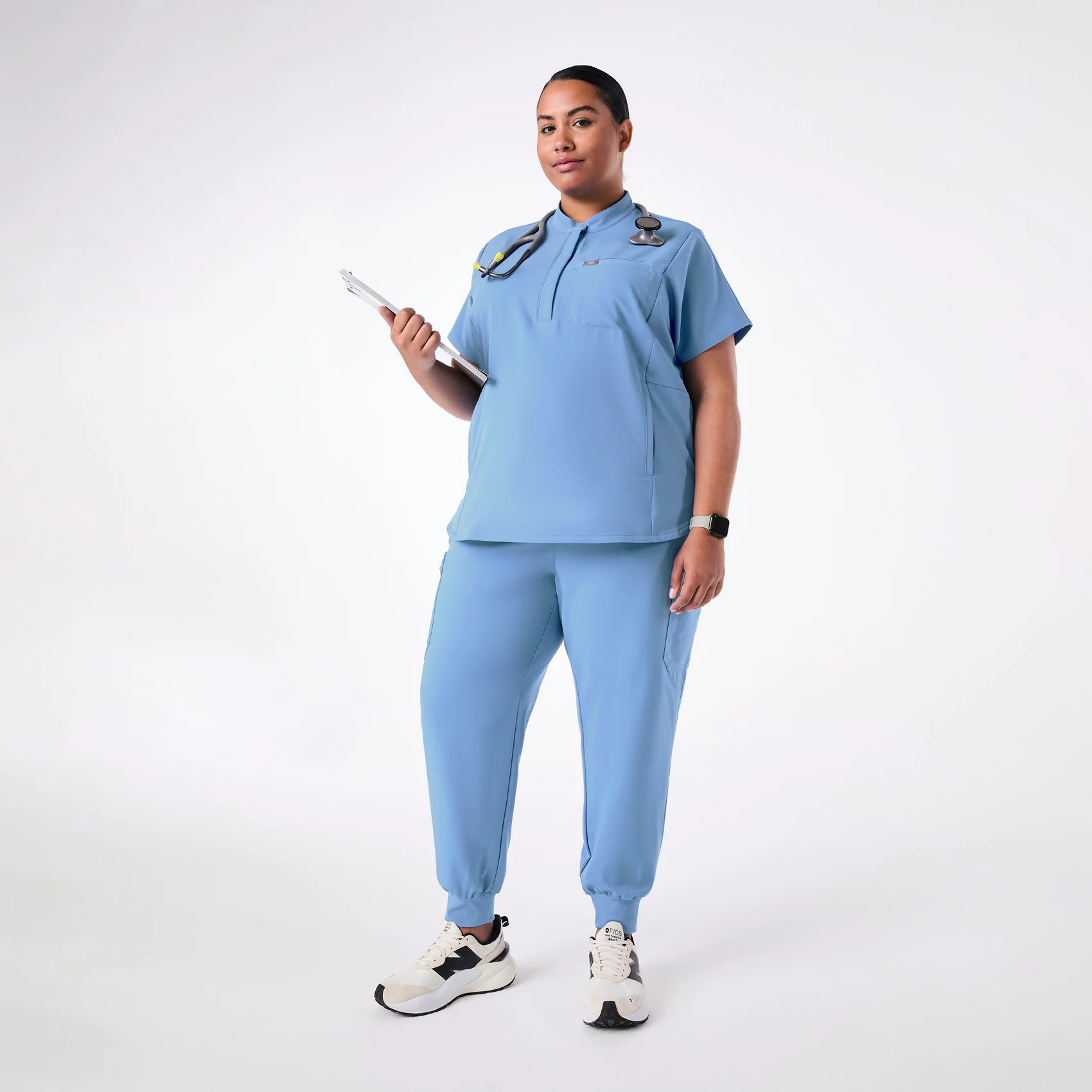 women's Ceil Blue Montex - Mock Neck Scrub Top (3XL-6XL) - Image 2
