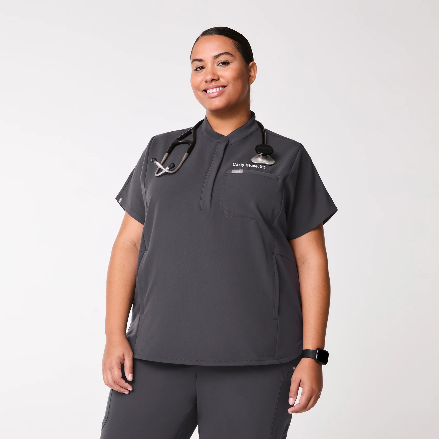 women's Charcoal Montex - Mock Neck Scrub Top (3XL-6XL)