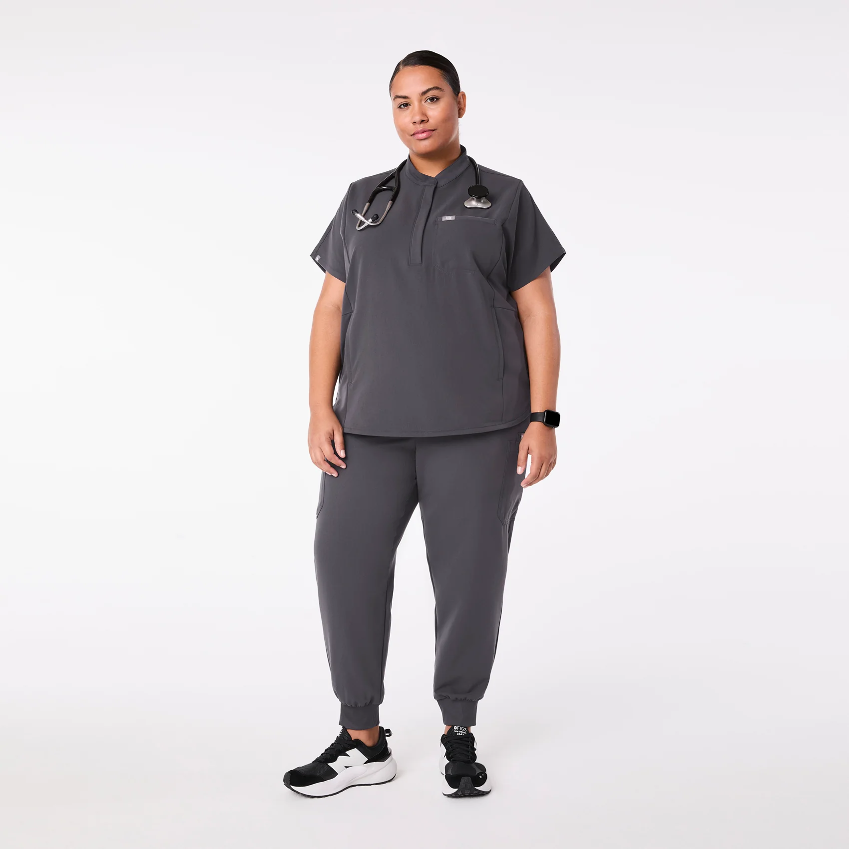 women's Charcoal Montex - Mock Neck Scrub Top (3XL-6XL) - Image 2