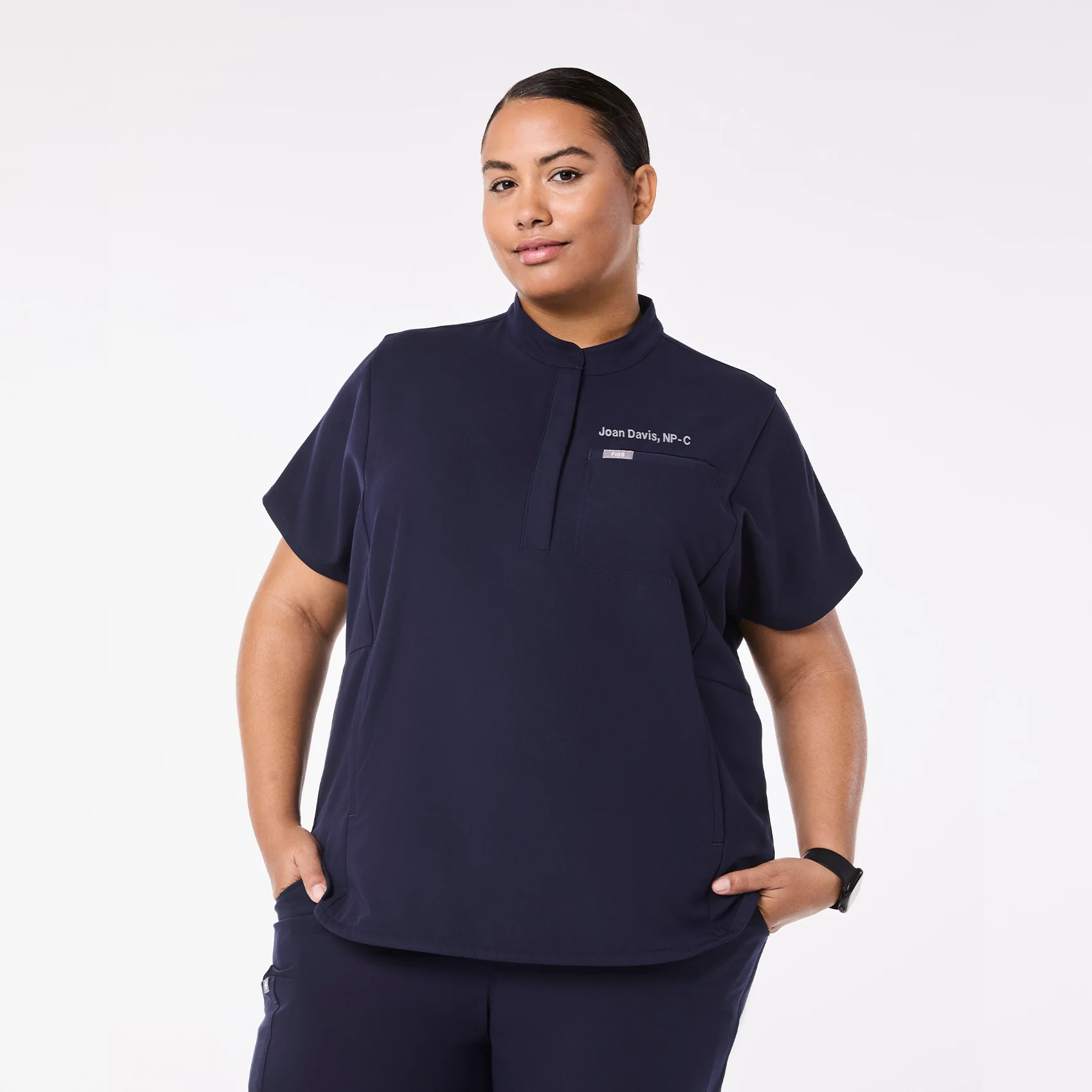 women's Navy Montex - Mock Neck Scrub Top (3XL-6XL)