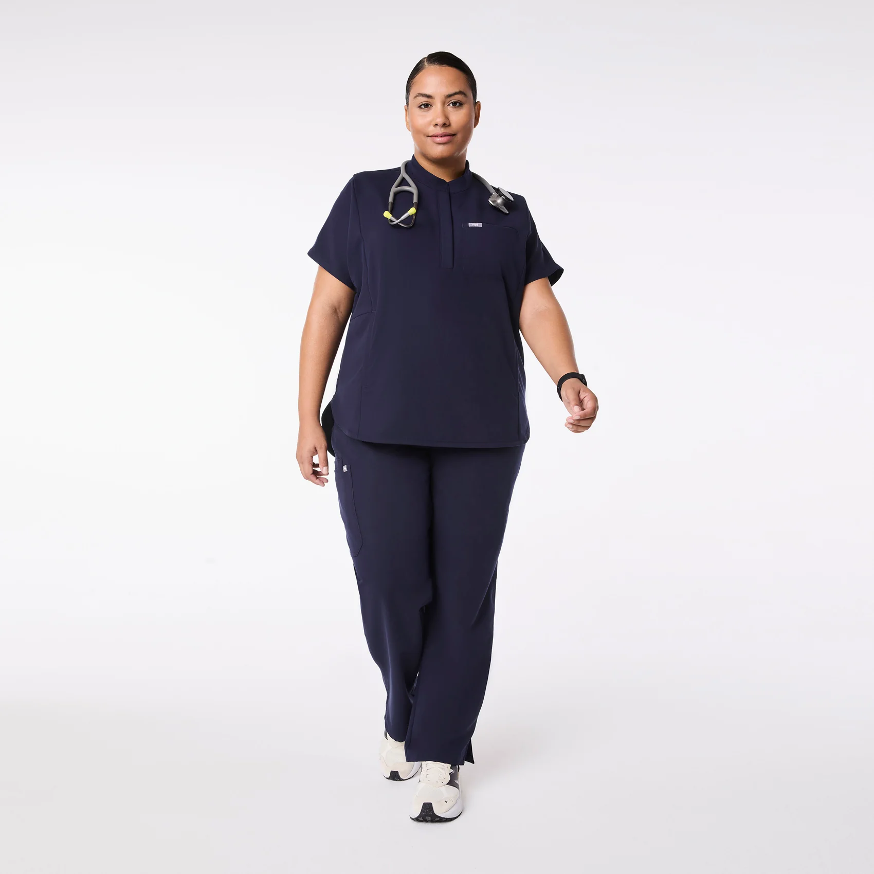 women's Navy Montex - Mock Neck Scrub Top (3XL-6XL) - Image 2