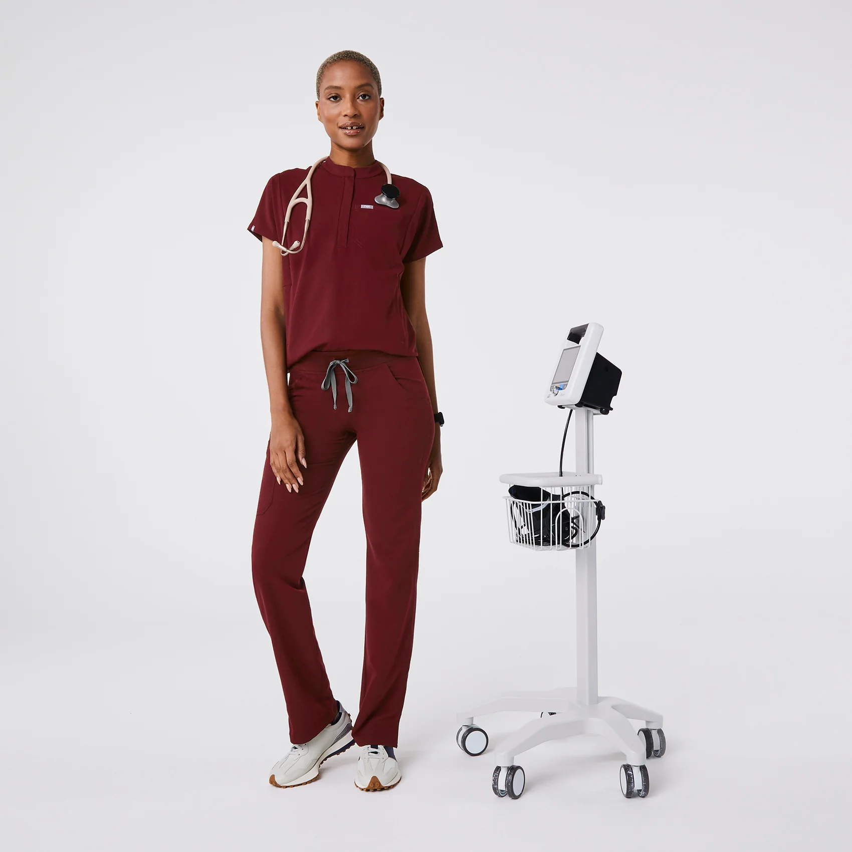 women's Burgundy Montex - Mock Neck Scrub Top - Image 2