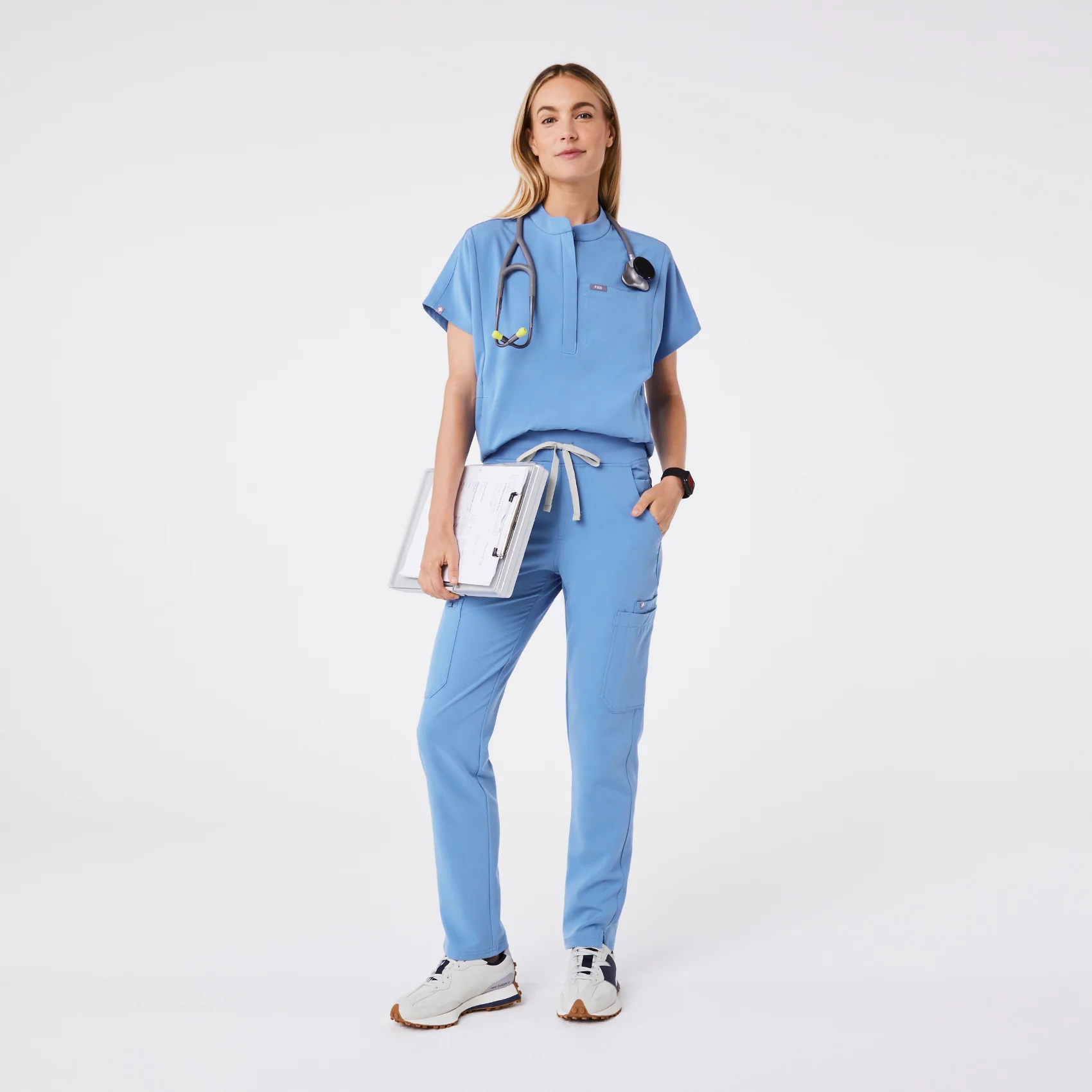 women's Ceil Blue Montex - Mock Neck Scrub Top - Image 2