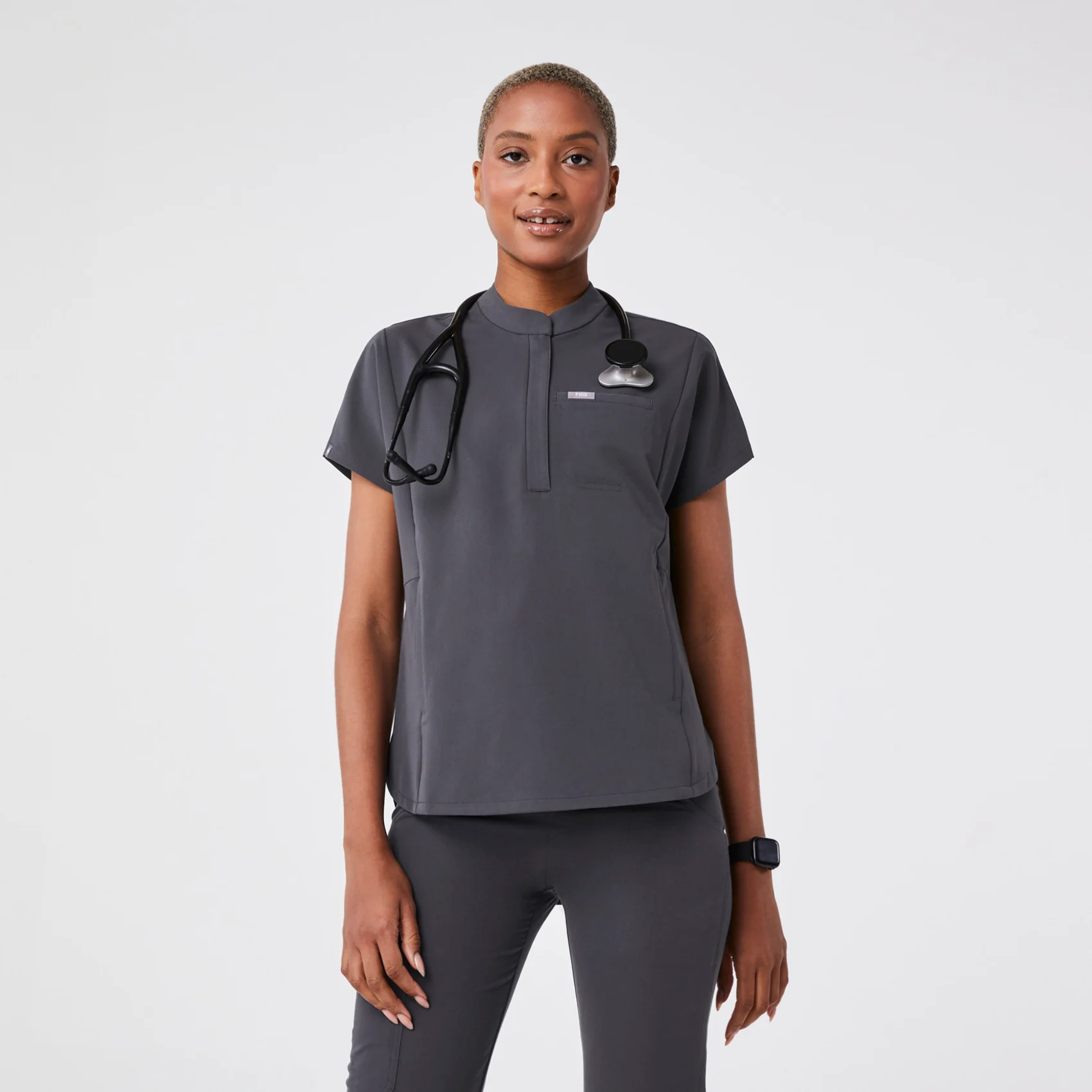 women's Charcoal Montex - Mock Neck Scrub Top