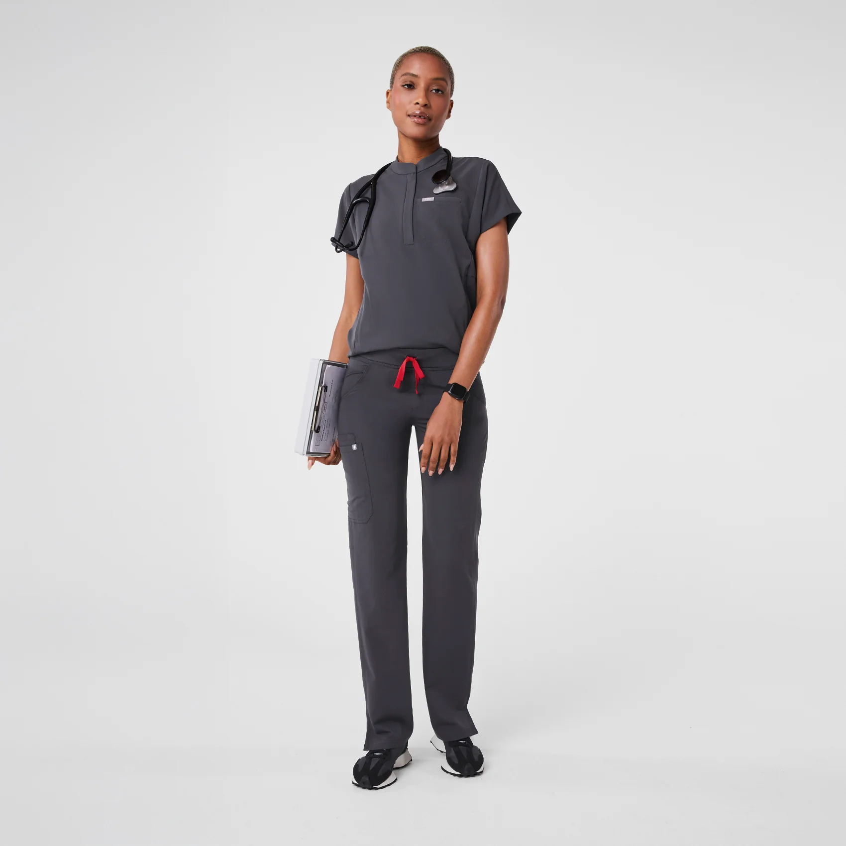 women's Charcoal Montex - Mock Neck Scrub Top - Image 2