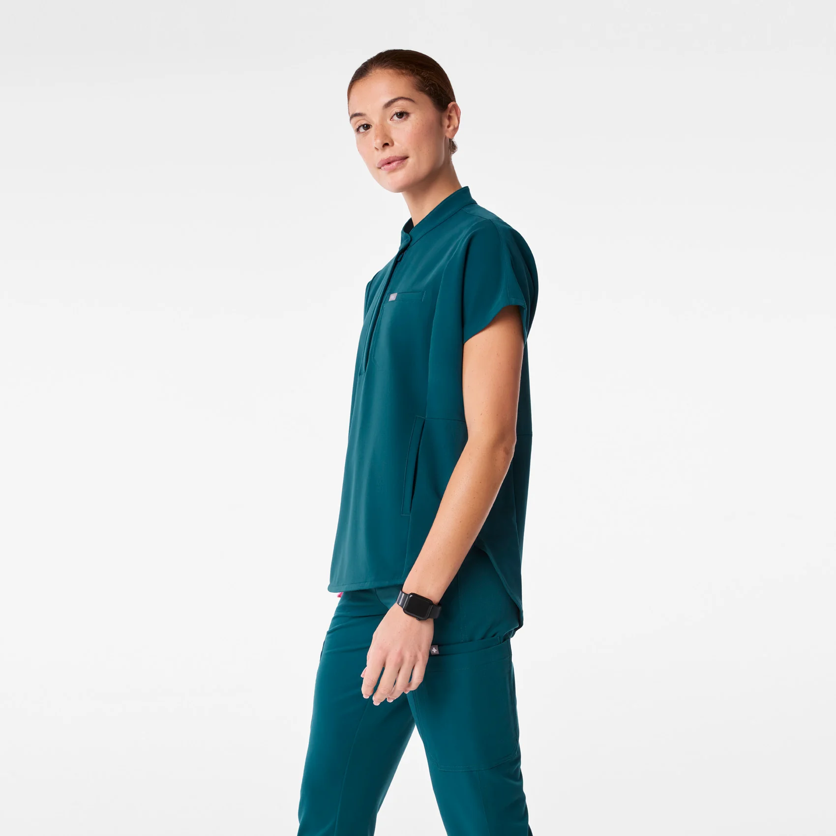 women's Caribbean Blue Montex - Mock Neck Scrub Top - Image 3