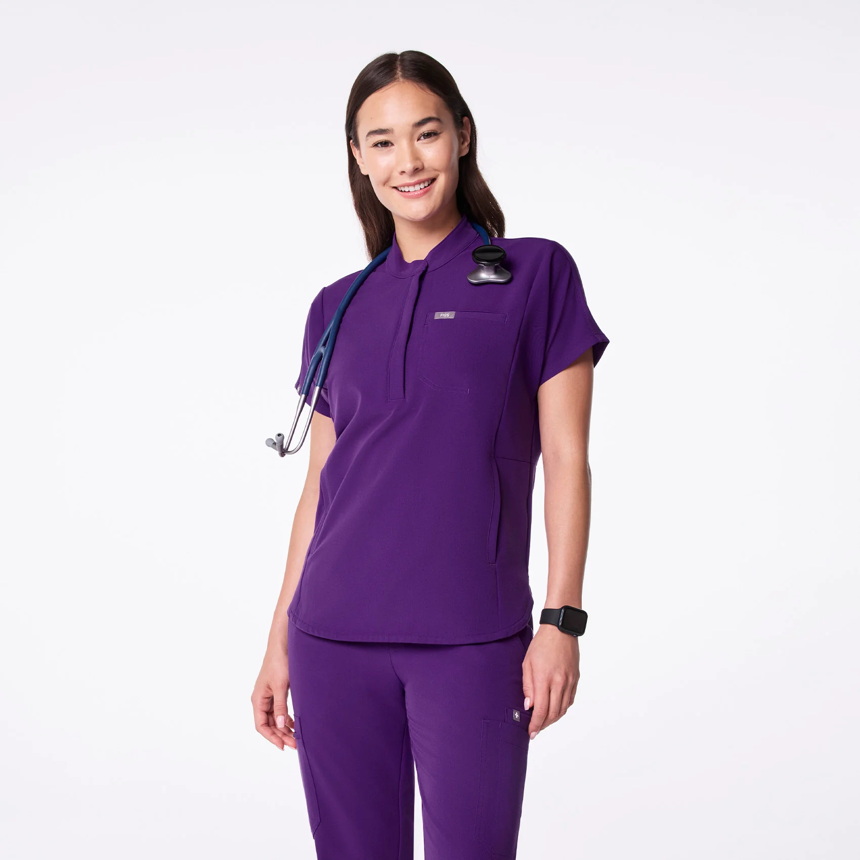 women's Digital Grape Montex - Mock Neck Scrub Top